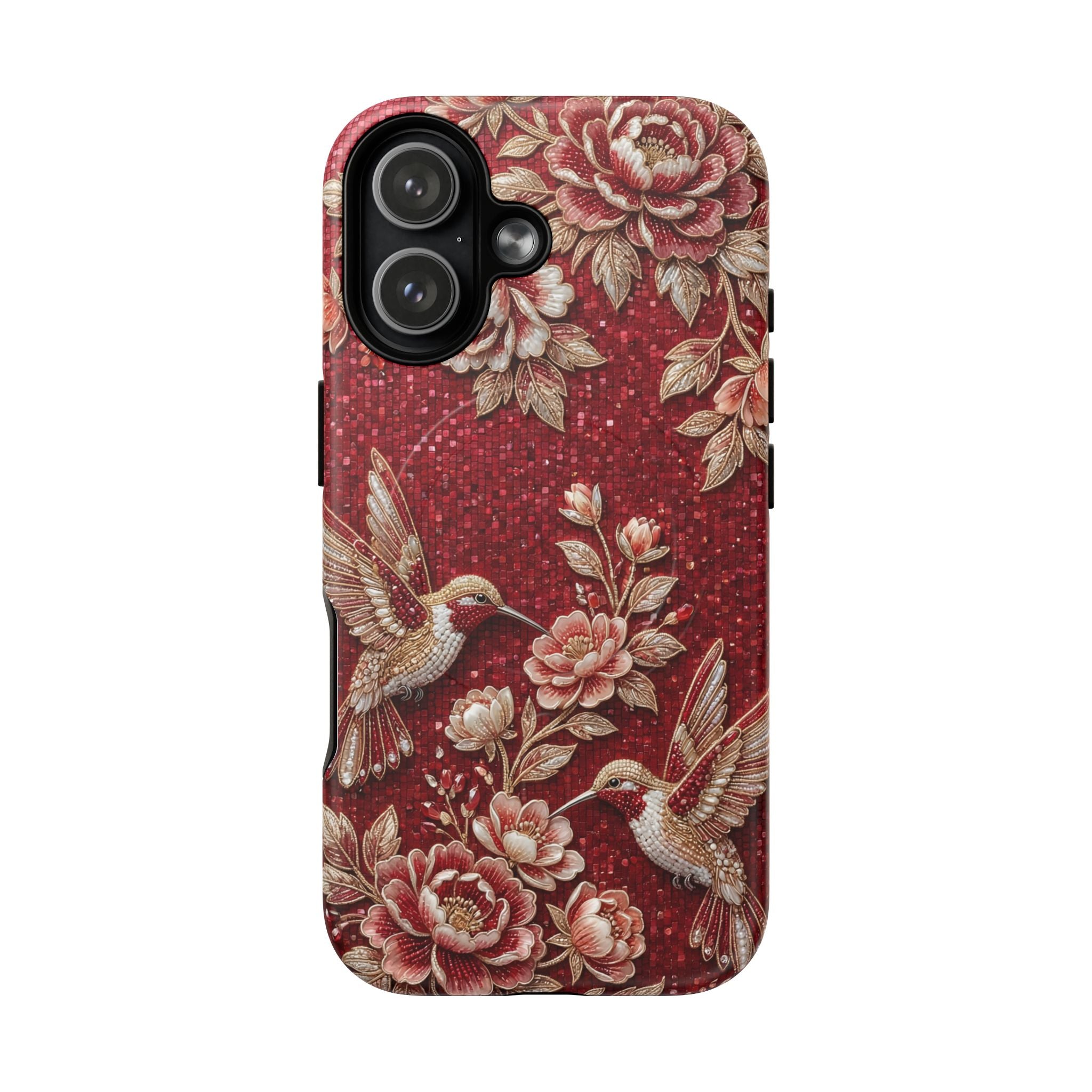 Floral Hummingbird Tough Case | Vintage Red MagSafe iPhone Case