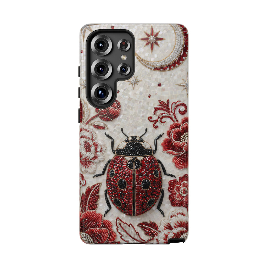 Ladybug Floral Samsung Galaxy Phone Case | Vintage Red Beetle Protective Tough Case