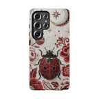 Ladybug Floral Samsung Galaxy Phone Case | Vintage Red Beetle Protective Tough Case