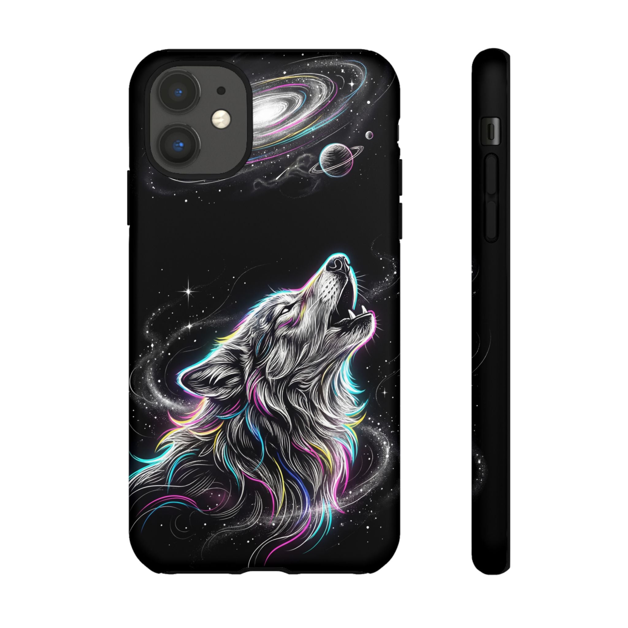 Wolf Galaxy Tough iPhone Case | Colorful Howling Wolf Space Design