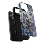Blue Floral Wolf Tough MagSafe iPhone Case | Moonlit Wolf Protective Cover