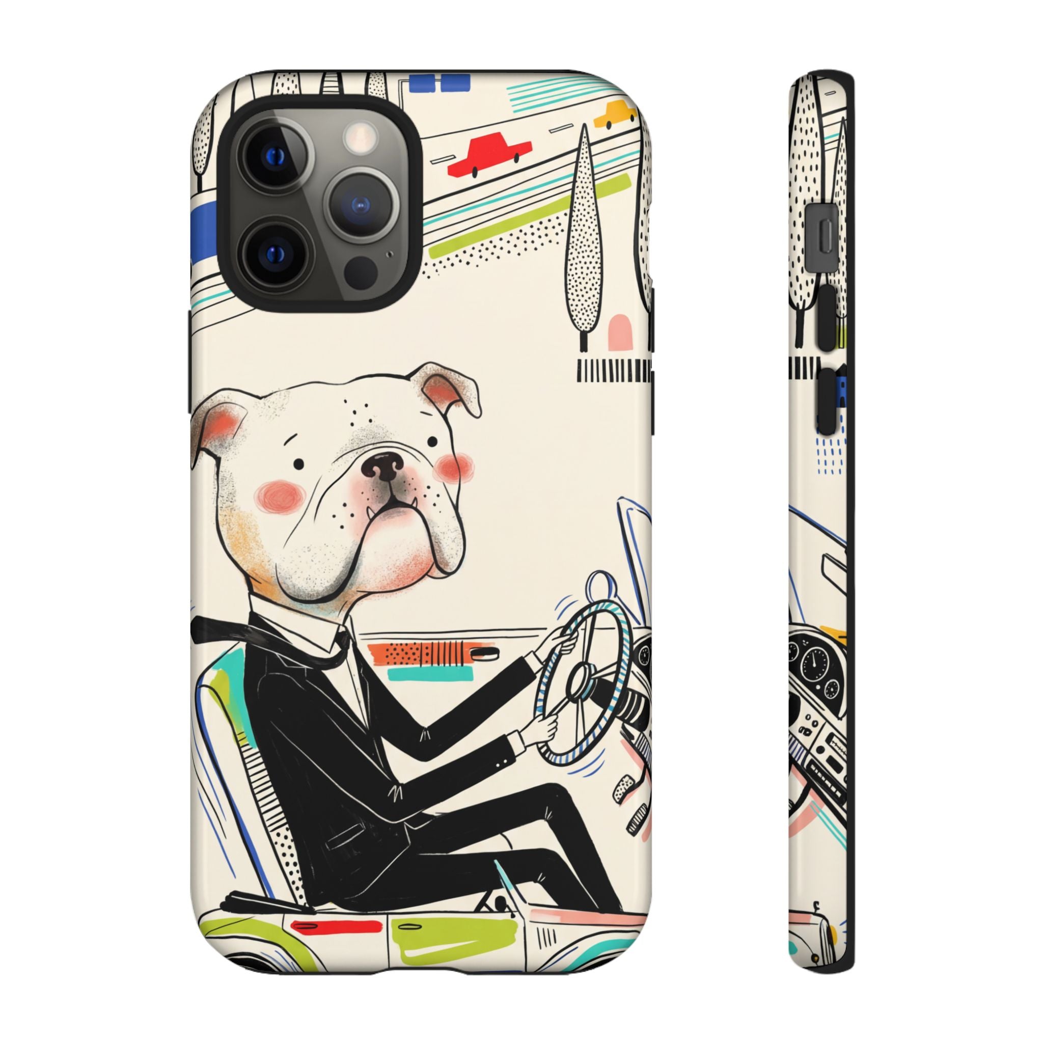 Bulldog Driver iPhone Case | Cute Retro Dog Illustration