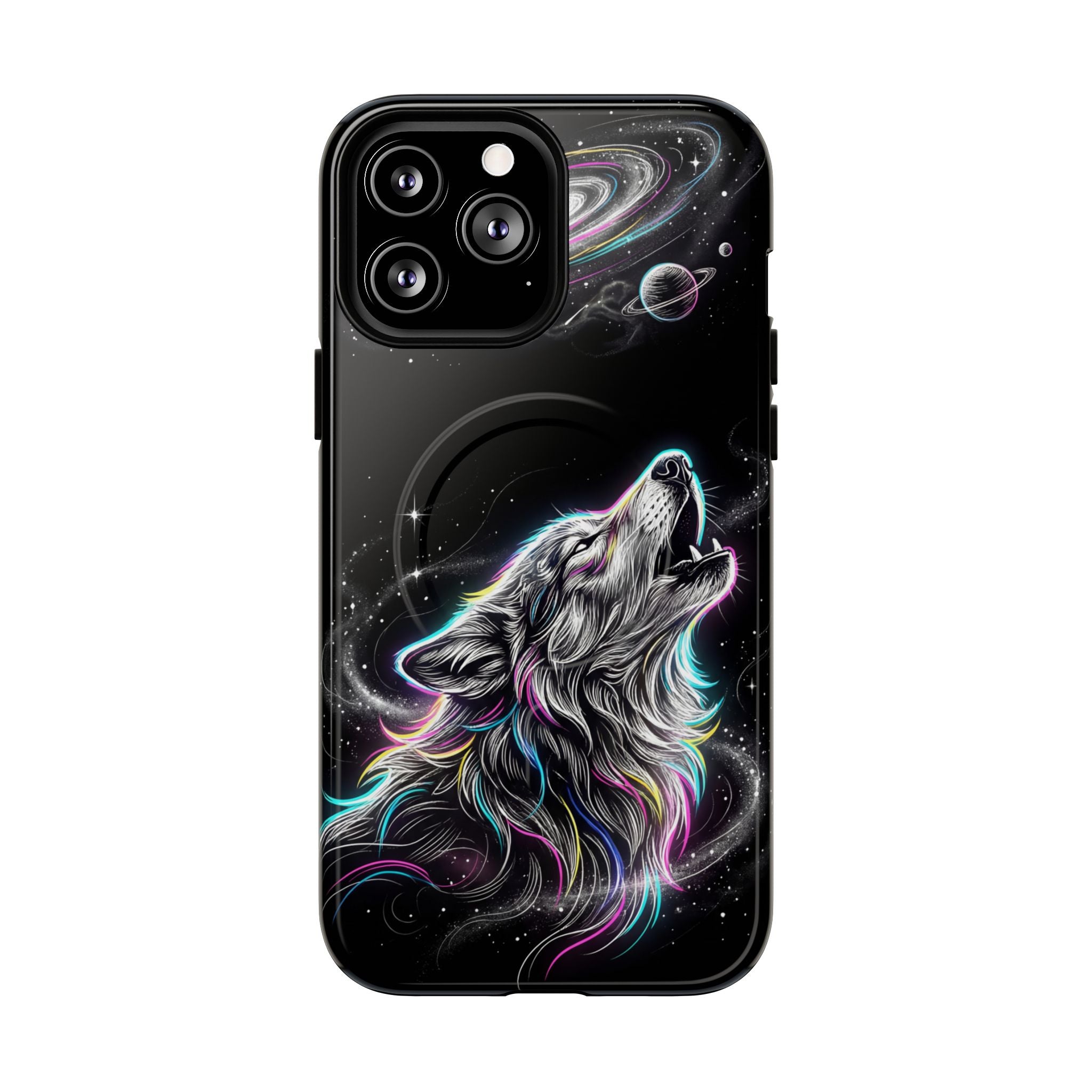 Wolf Galaxy Tough MagSafe iPhone Case | Colorful Howling Wolf Space Design
