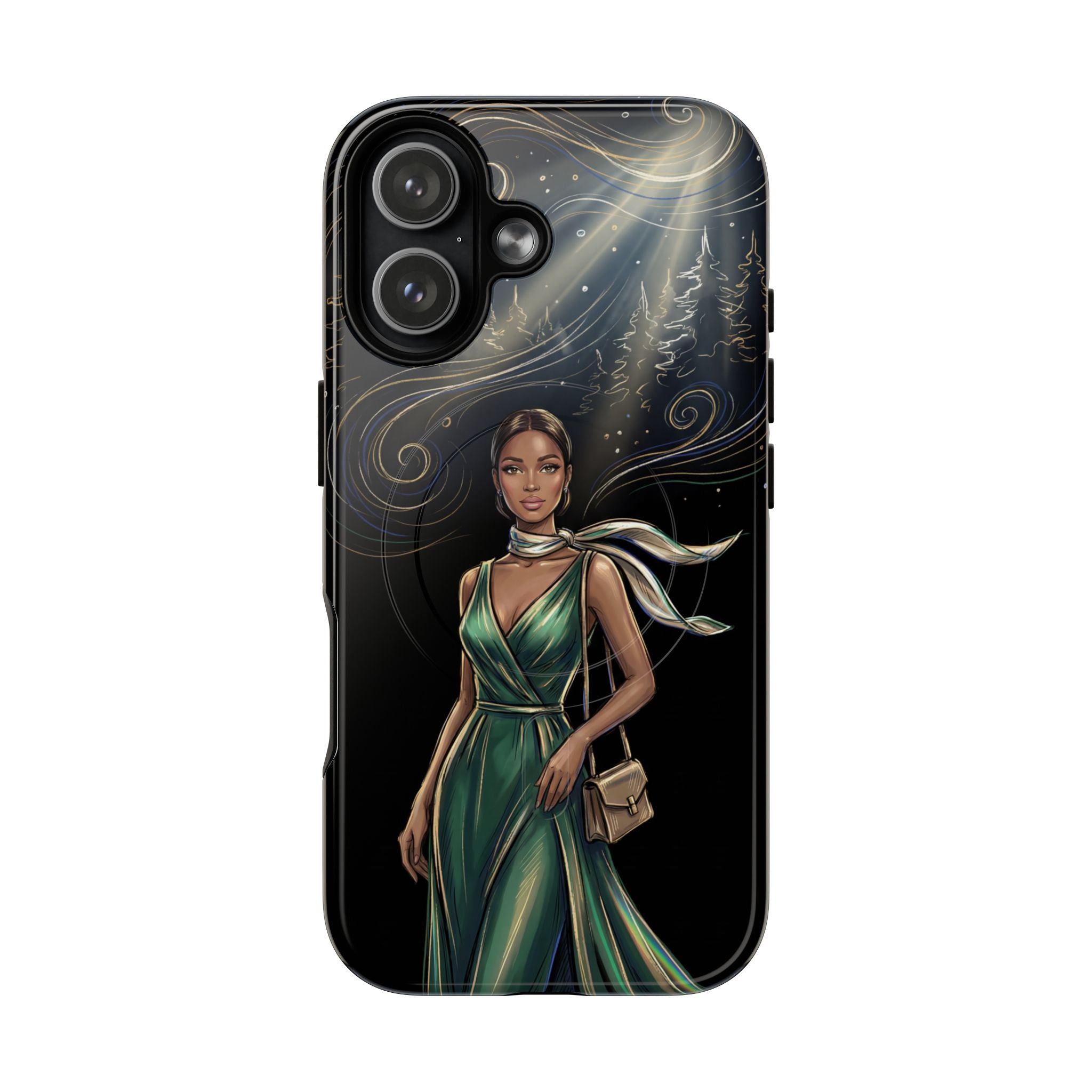 Elegant Woman in Green Dress Art Protective Tough MagSafe iPhone Case