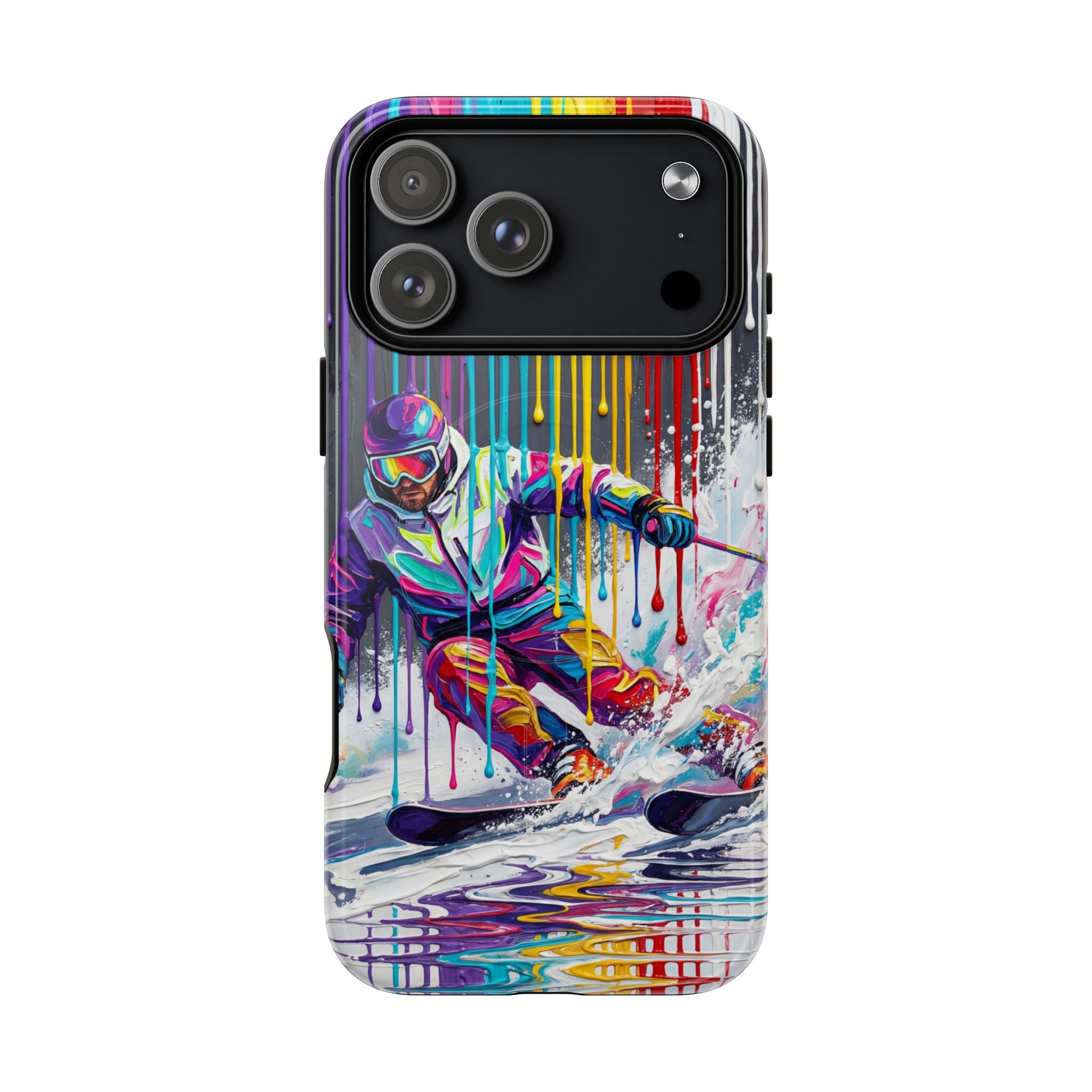 Colourful Skiing Drip Art Tough MagSafe iPhone Case