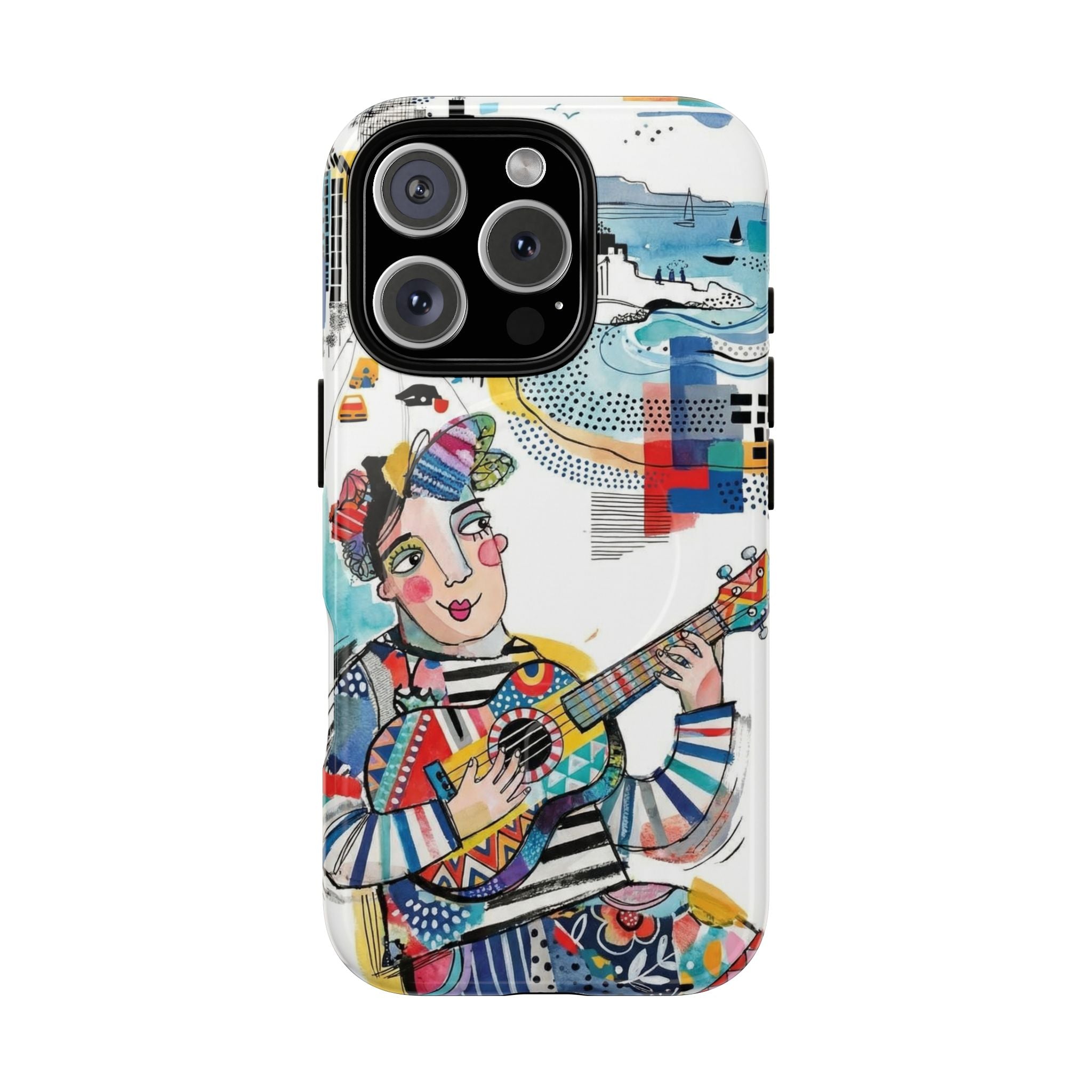 Artistic Musician MagSafe iPhone Case | Colorful Guitar Cityscape Tough Case