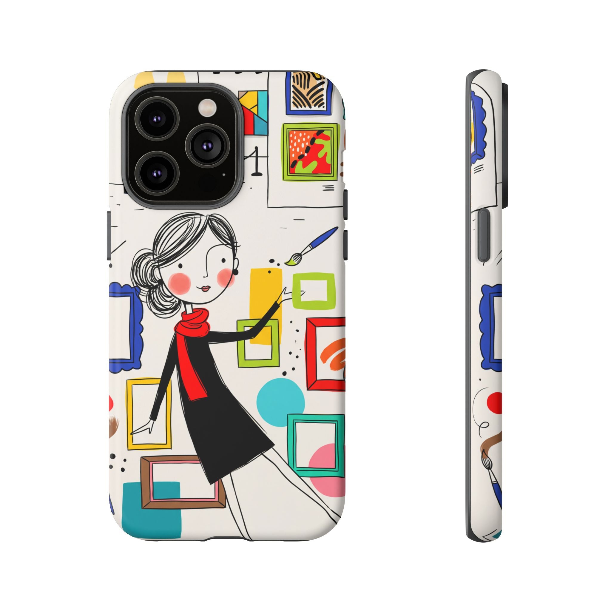 Art Gallery Illustration iPhone Case | Cute Woman with Frames Design