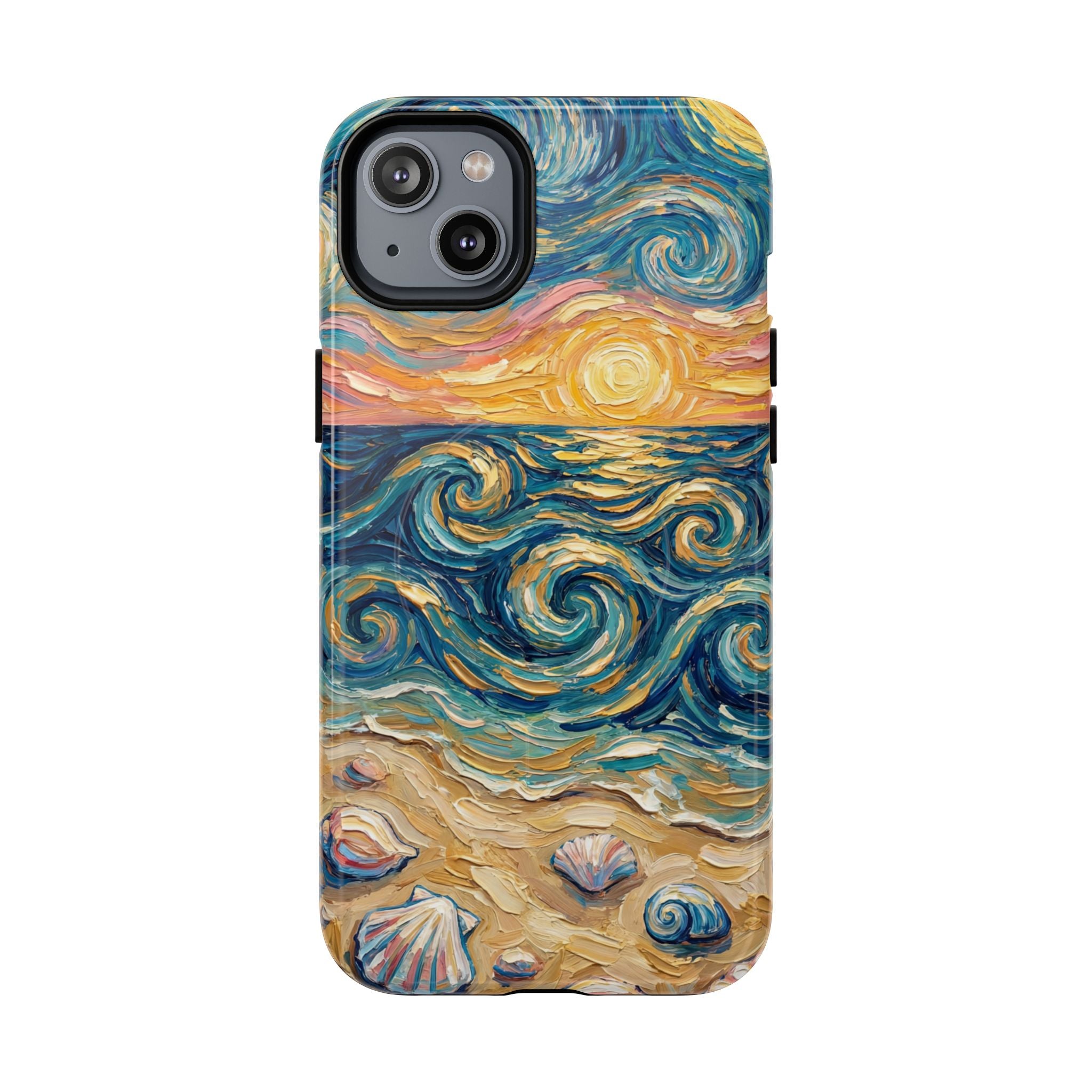 Sunset Ocean Waves MagSafe iPhone Case — Van Gogh‑Style Beach Waves with Shells