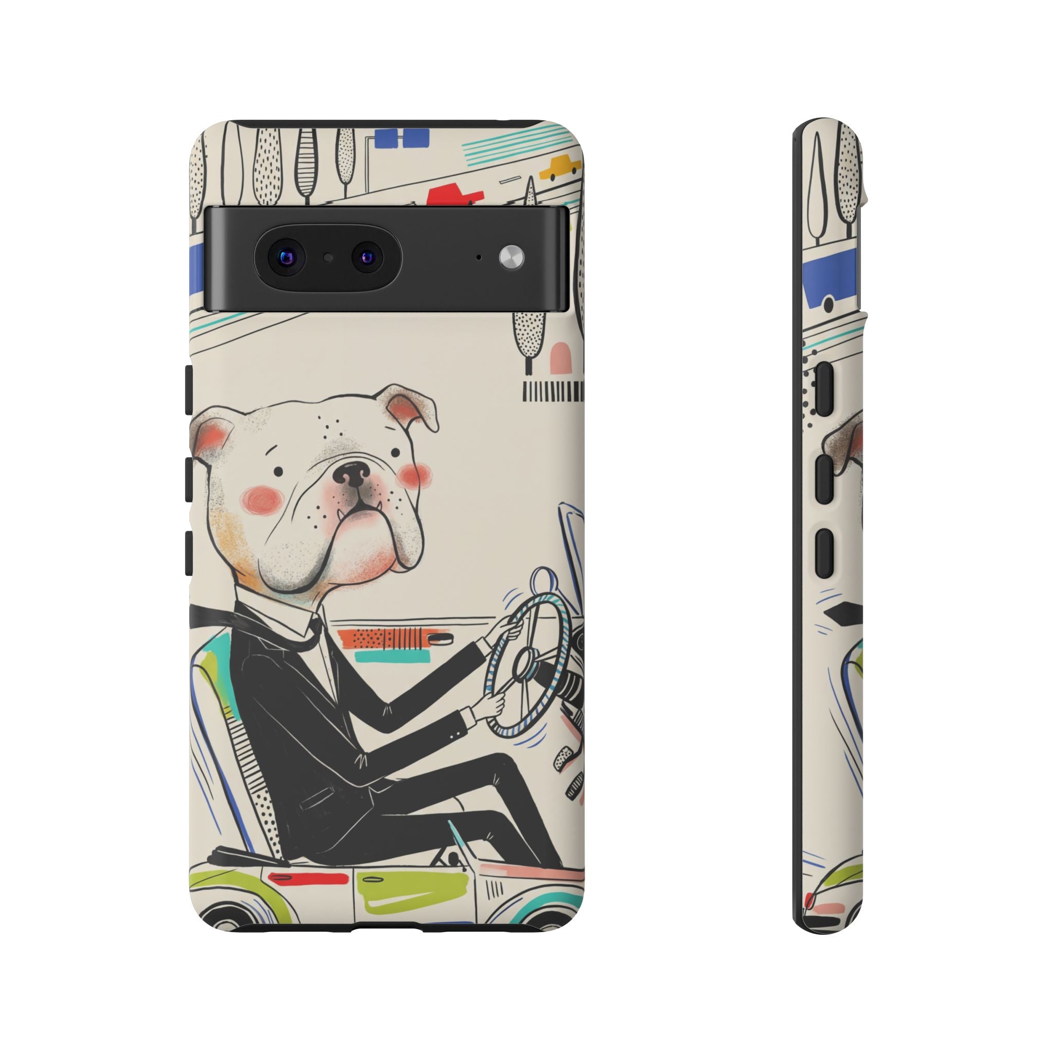 Bulldog Driver Google Pixel Phone Case | Cute Retro Dog Illustration