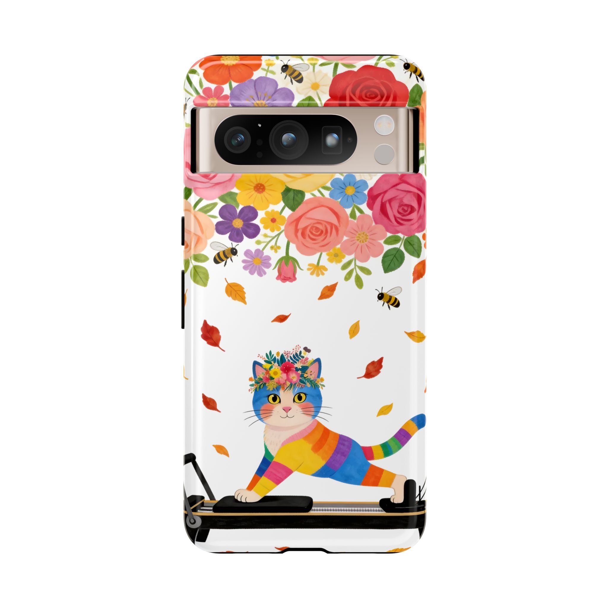 Floral Rainbow Cat Tough Google Pixel Phone Case — Colorful Pilates Cat Design