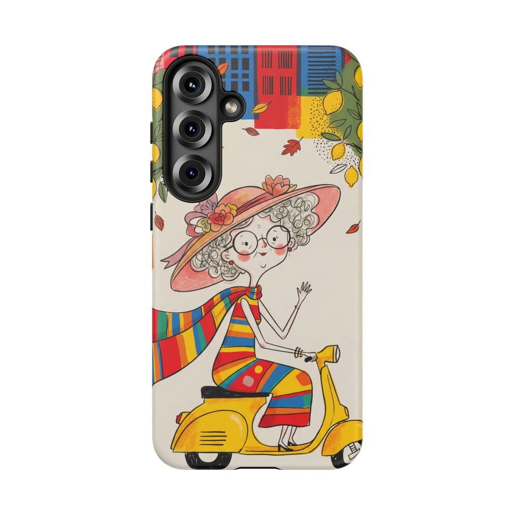 Vintage Scooter Granny Samsung Galaxy Phone Case | Colourful Retro Elderly Lady Design