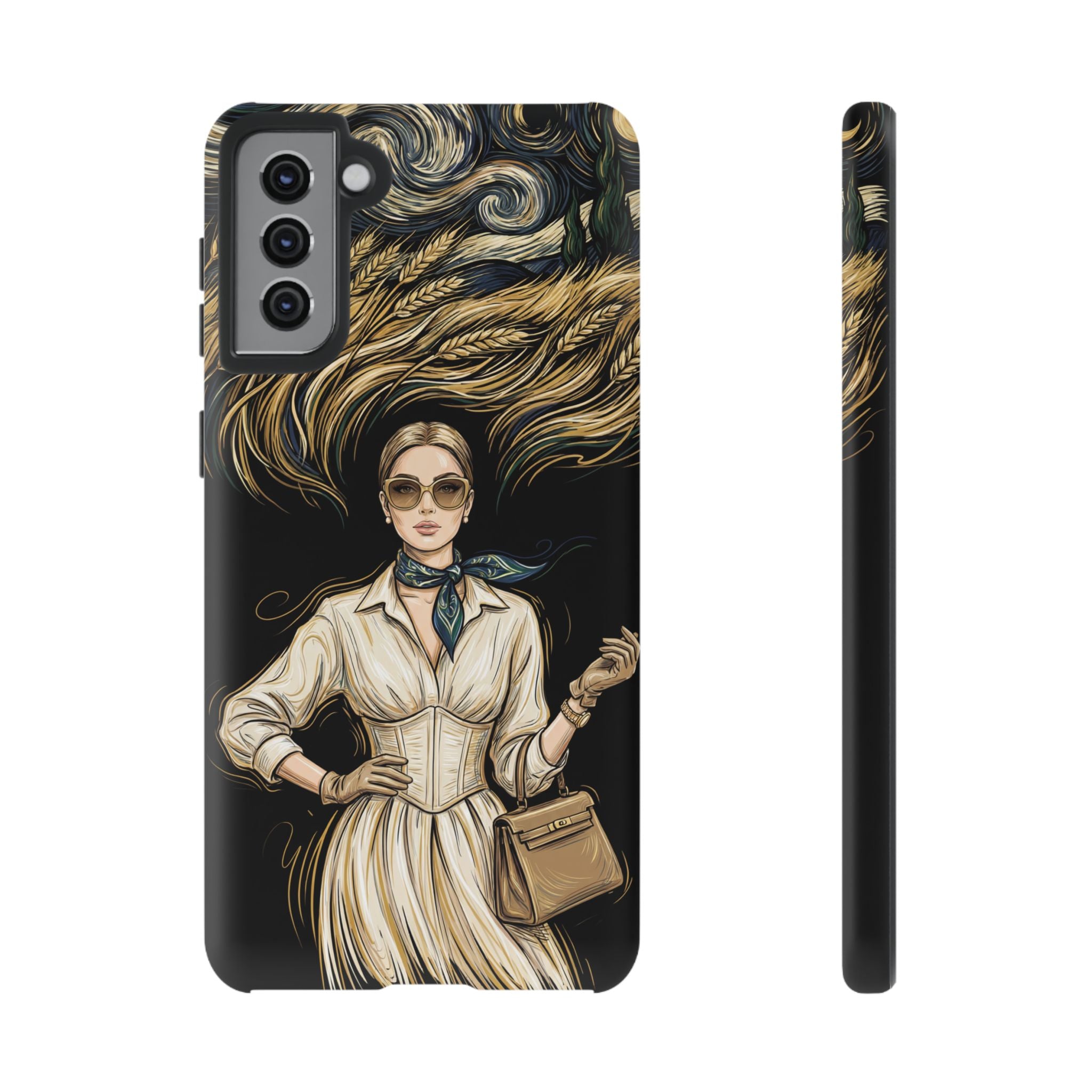 Vintage Elegance Samsung Galaxy Phone Case | Retro Woman with Flowing Golden Hair