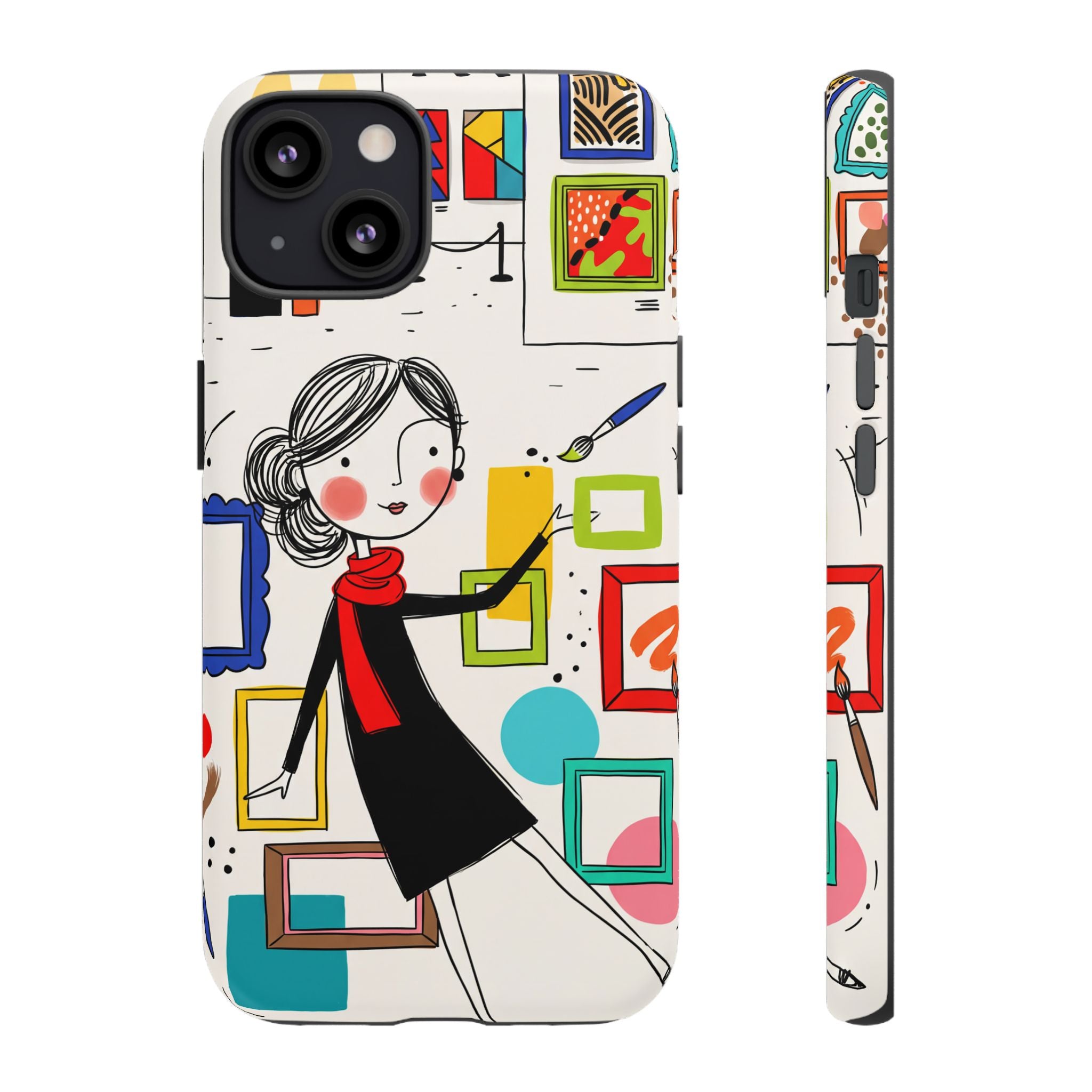 Art Gallery Illustration iPhone Case | Cute Woman with Frames Design