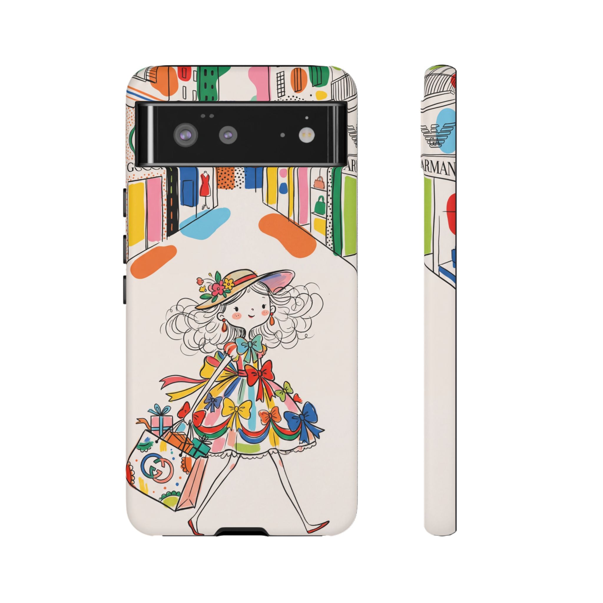 Cute Fashion Girl Google Pixel Phone Case | Colourful Shopping Street Design