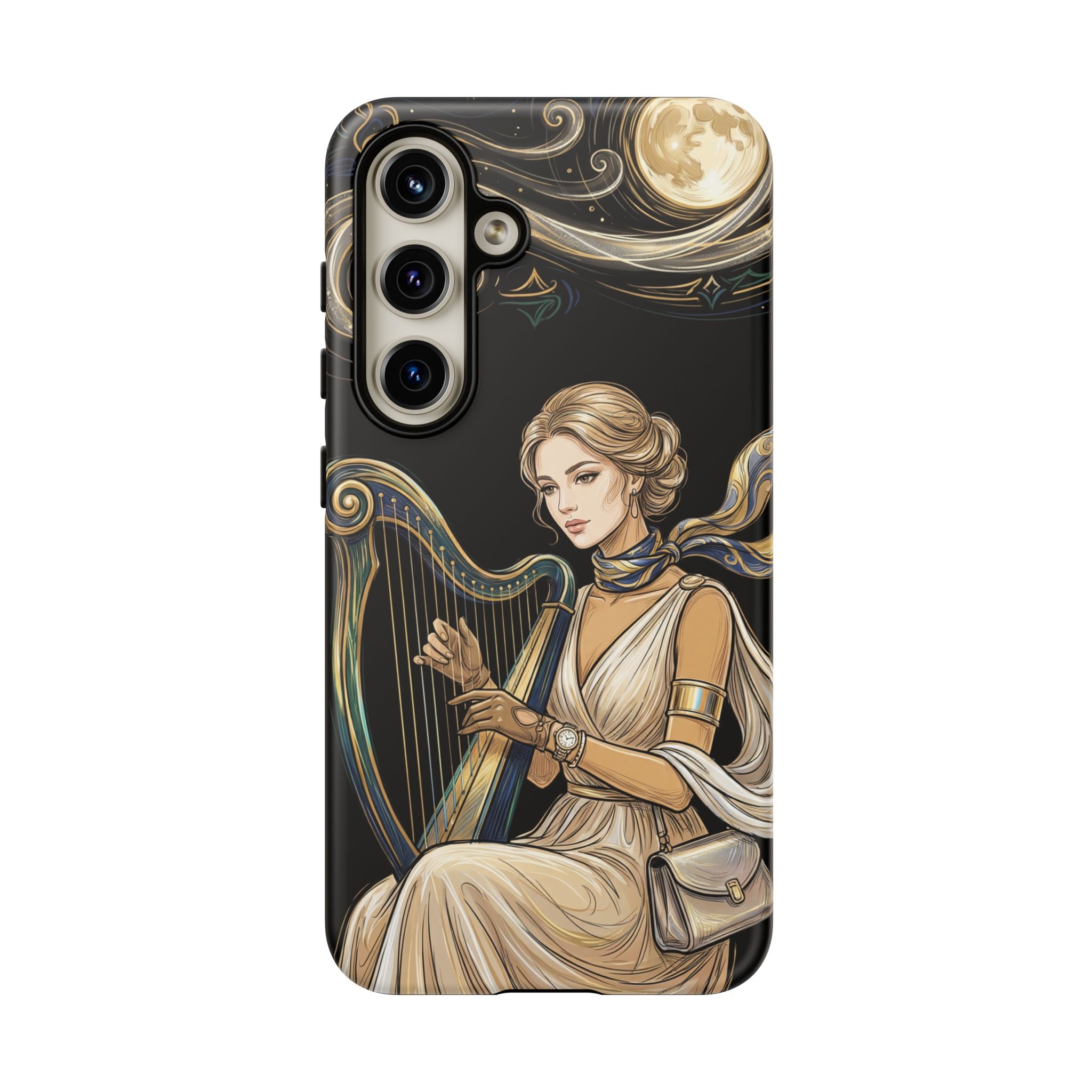Moonlit Harp Samsung Galaxy Phone Case | Vintage Goddess Musician Art