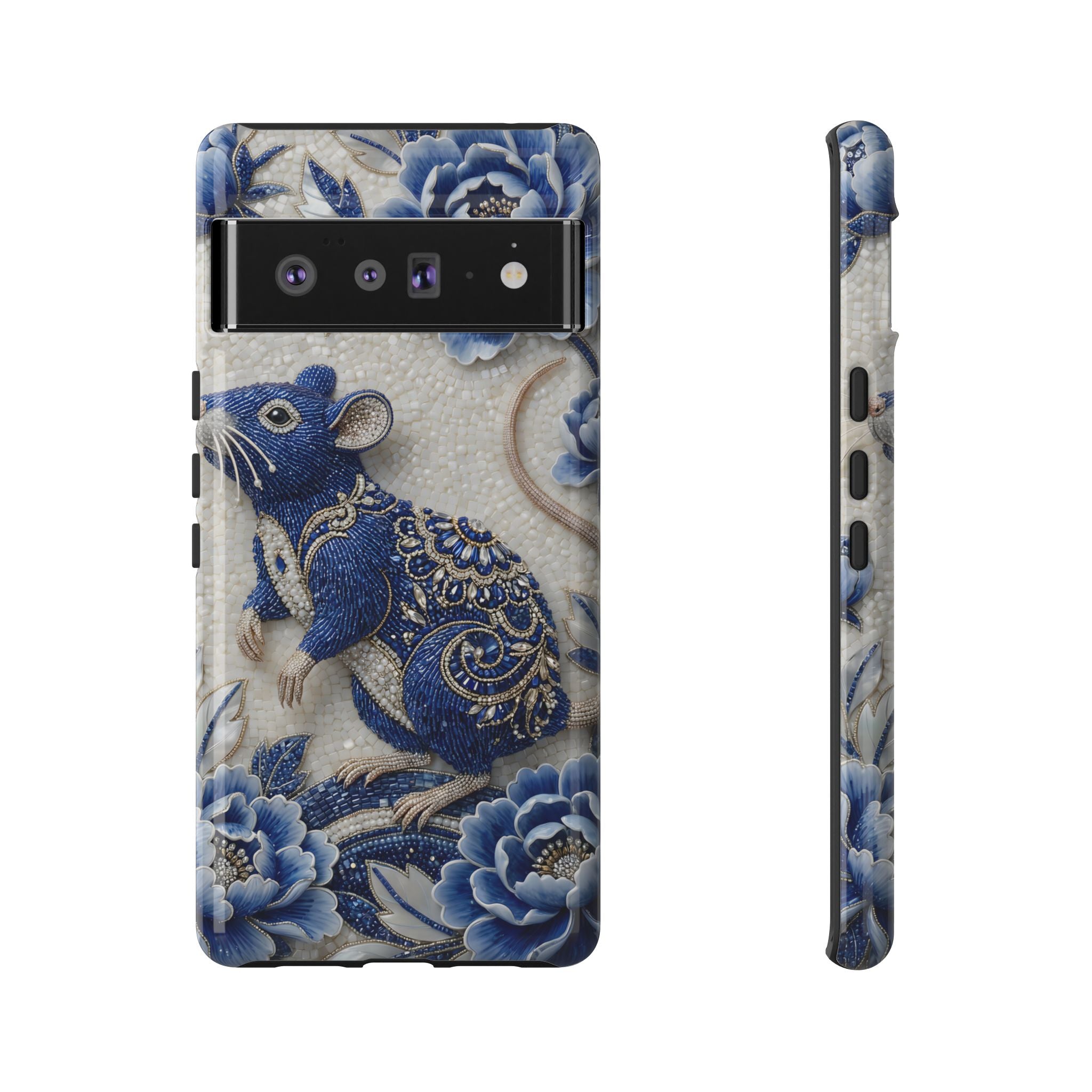 Asian Zodiac Rat Google Pixel Phone Case | Blue & White Porcelain Art Slim Protective iPhone Case | Year of the Rat Gift