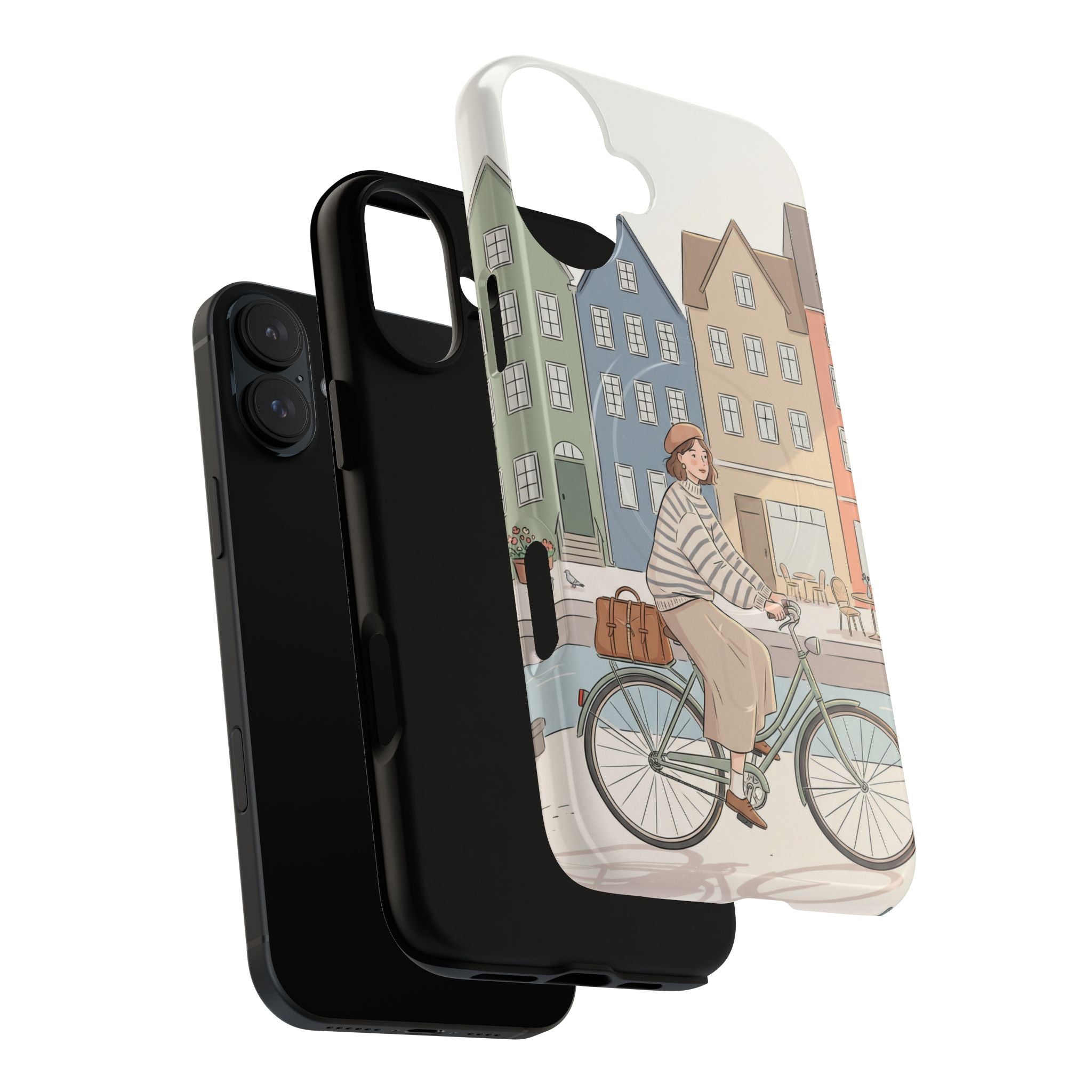 City Bike MagSafe iPhone Case | Cozy European Street Illustration Tough Cases