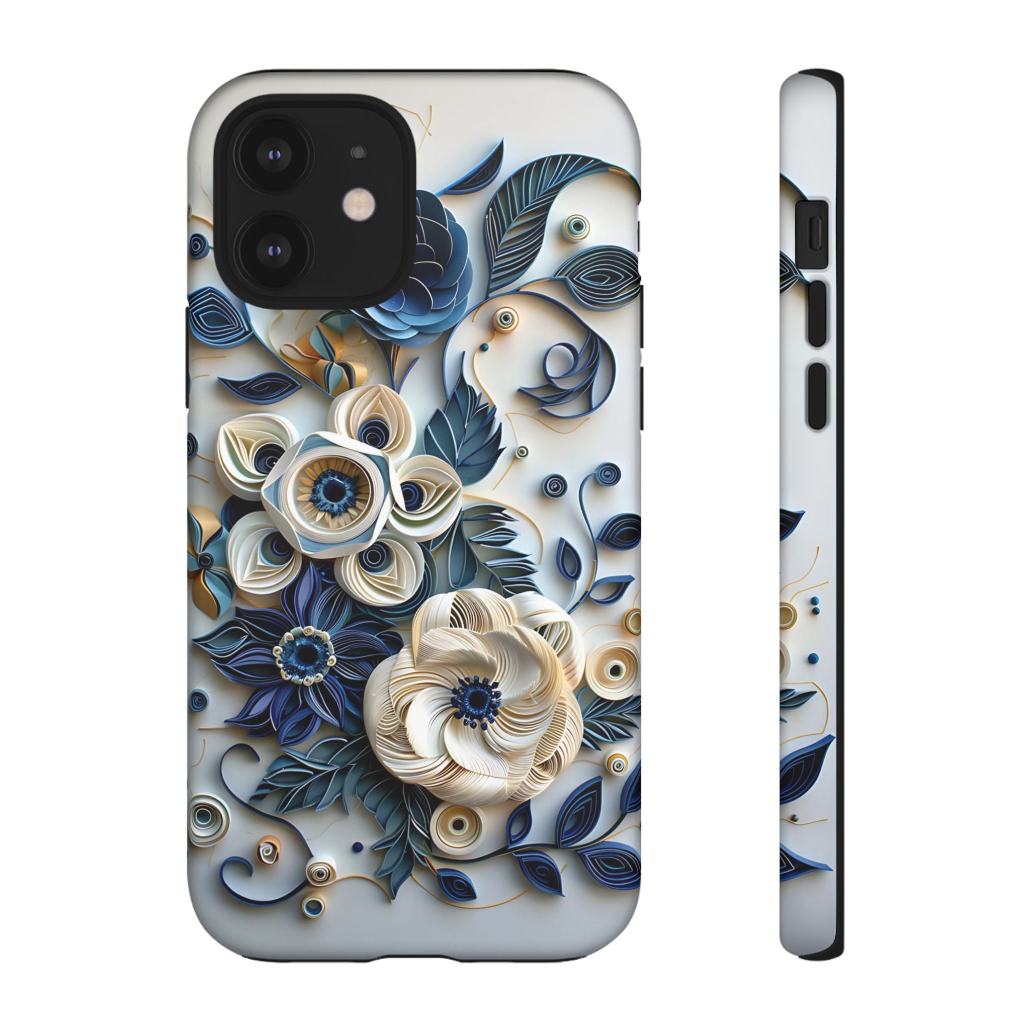 Floral Quilled Art iPhone Case — Blue & Cream Decorative Protection