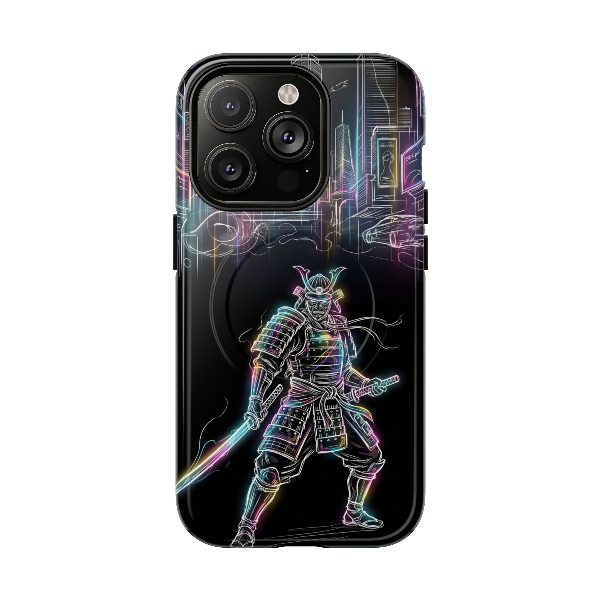 Neon Samurai MagSafe iPhone Case | Cyberpunk City Armor