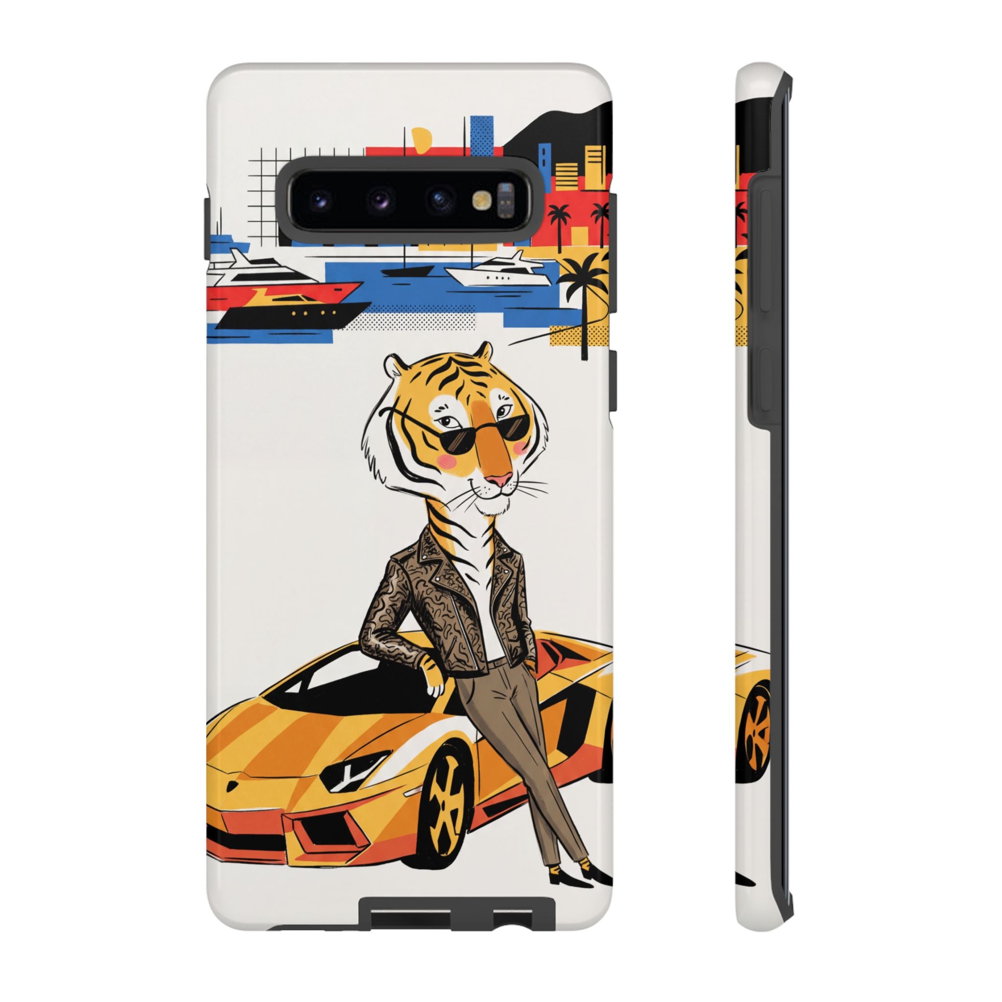 Stylish Tiger with Sports Car Illustration Samsung Galaxy Phone Case