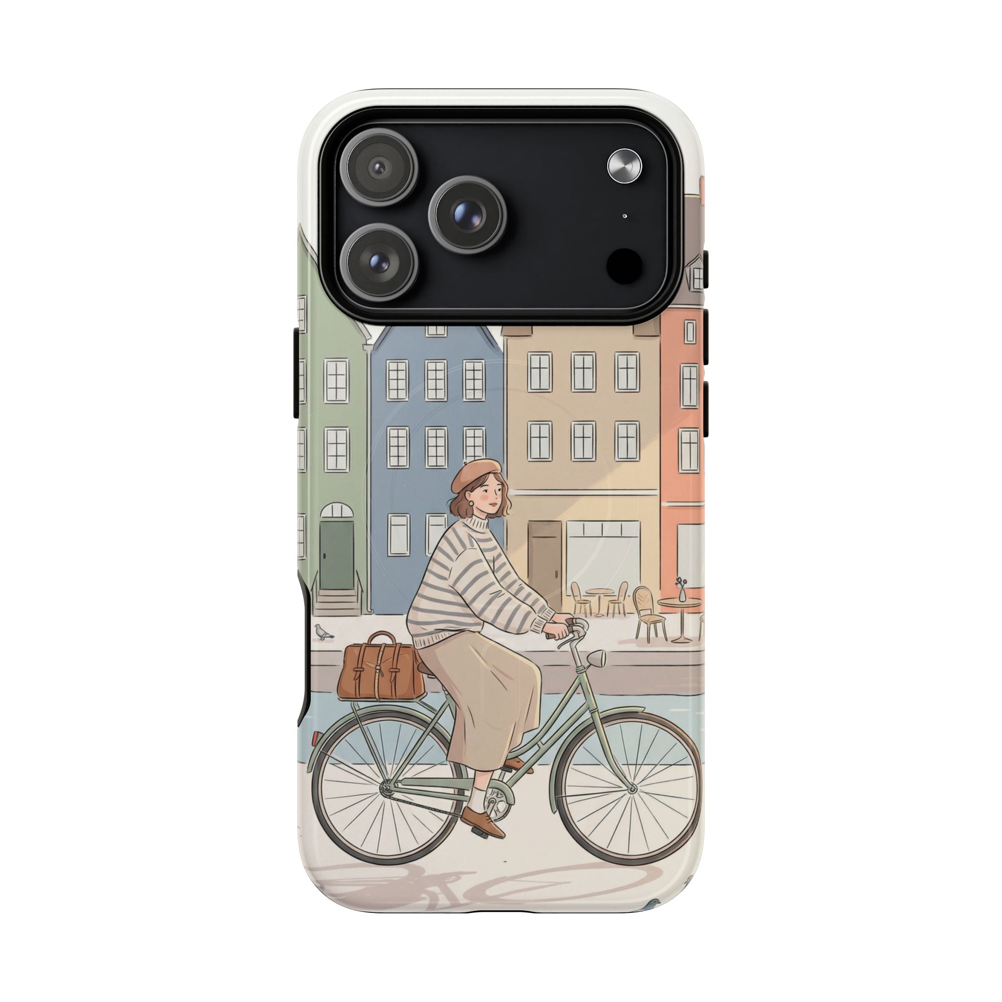 City Bike MagSafe iPhone Case | Cozy European Street Illustration Tough Cases