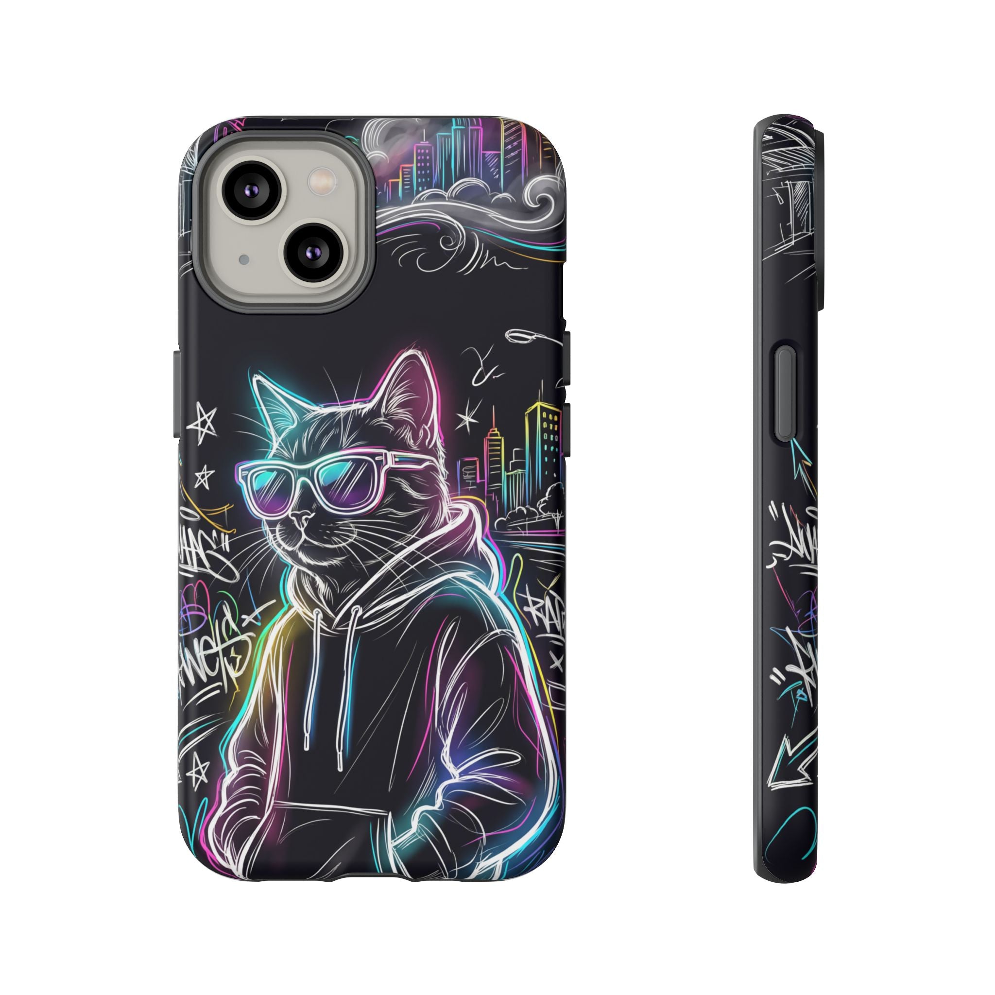 Cool Hoodie Neon Street Cat iPhone Case