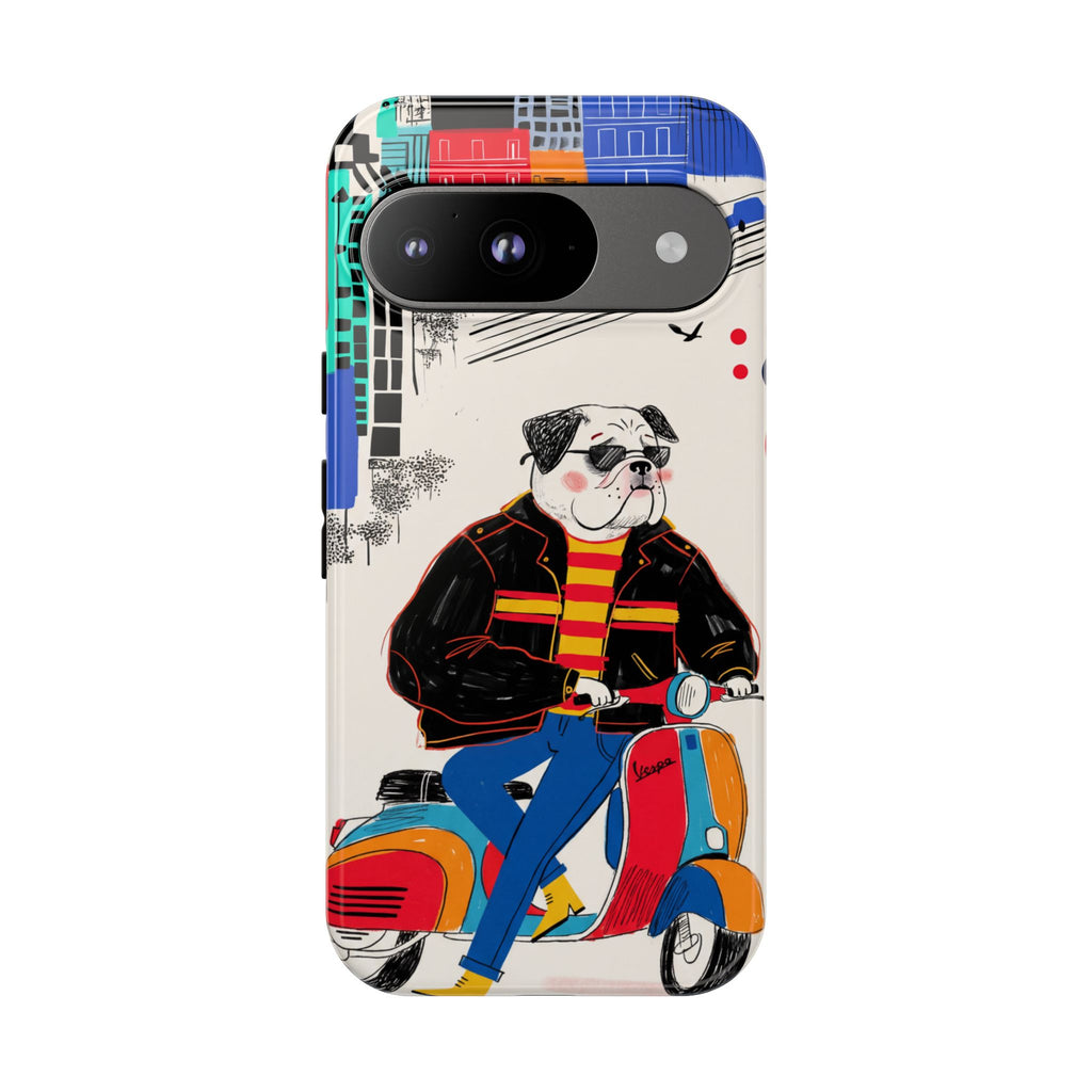 Bulldog Vespa Google Pixel Phone Case | Retro Scooter Dog Protective Cover