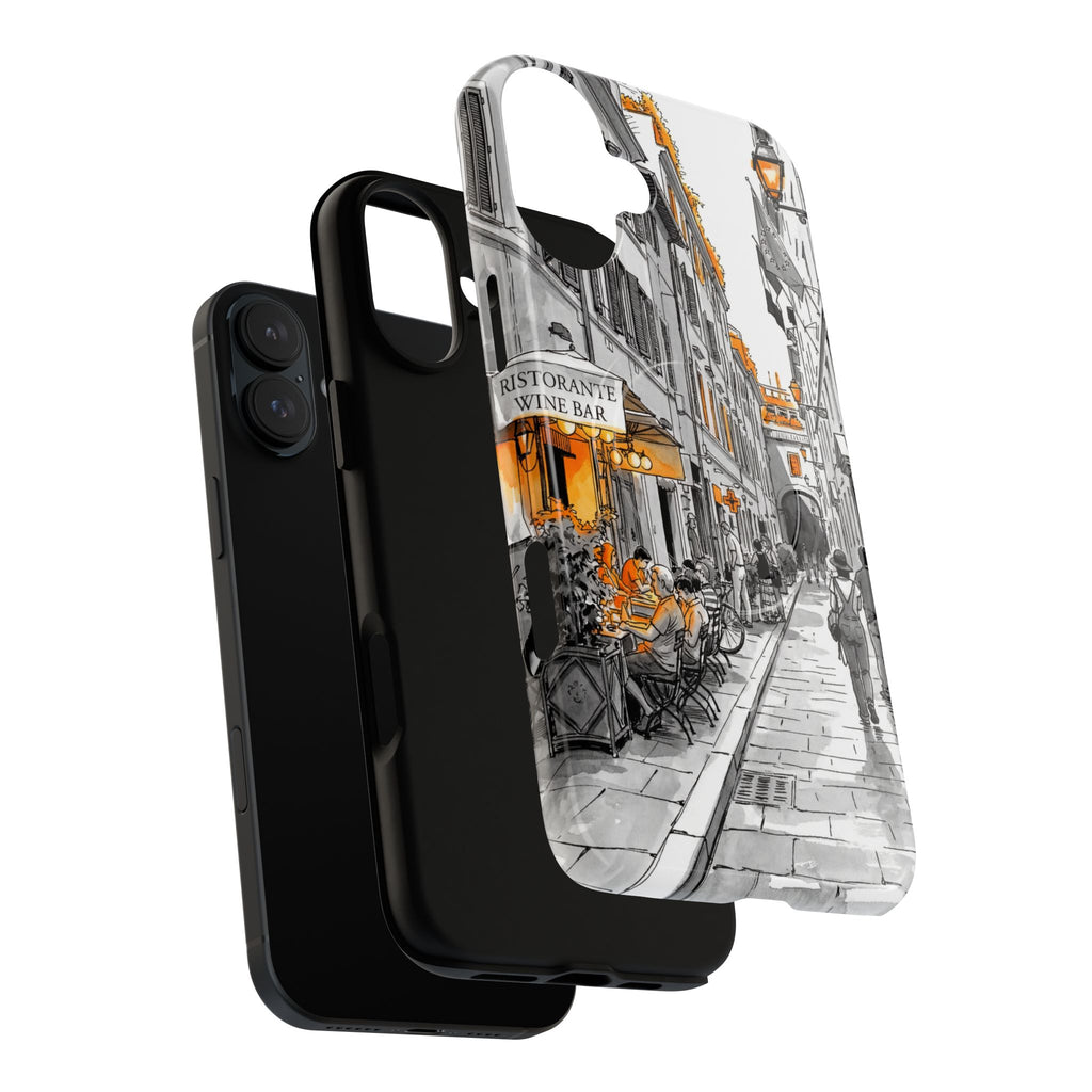 Custodia per iPhone con scena di strada in Italia | Custodia MagSafe resistente con dettagli arancioni