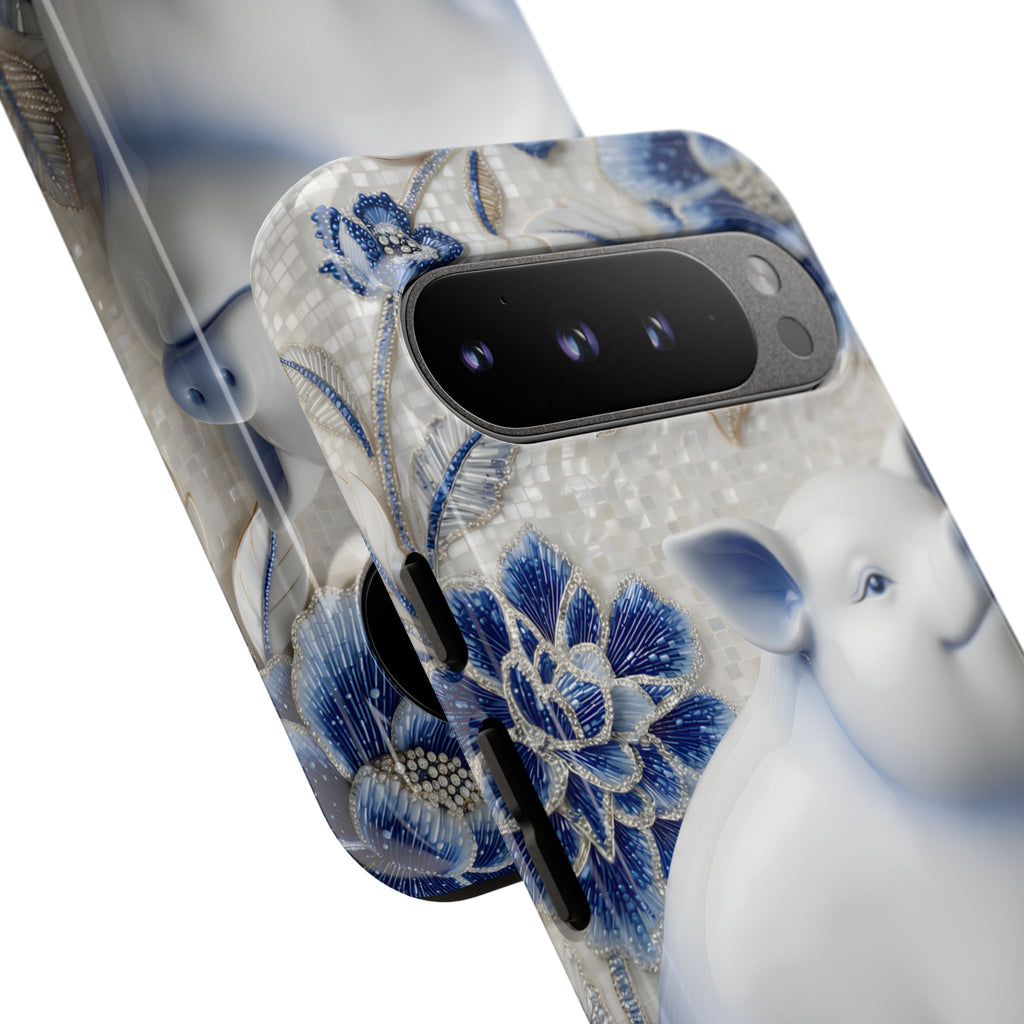 Asian Zodiac Pig Google Pixel Phone Case | Blue & White Porcelain Slim Protective Shockproof Case| Year of the Pig Gift
