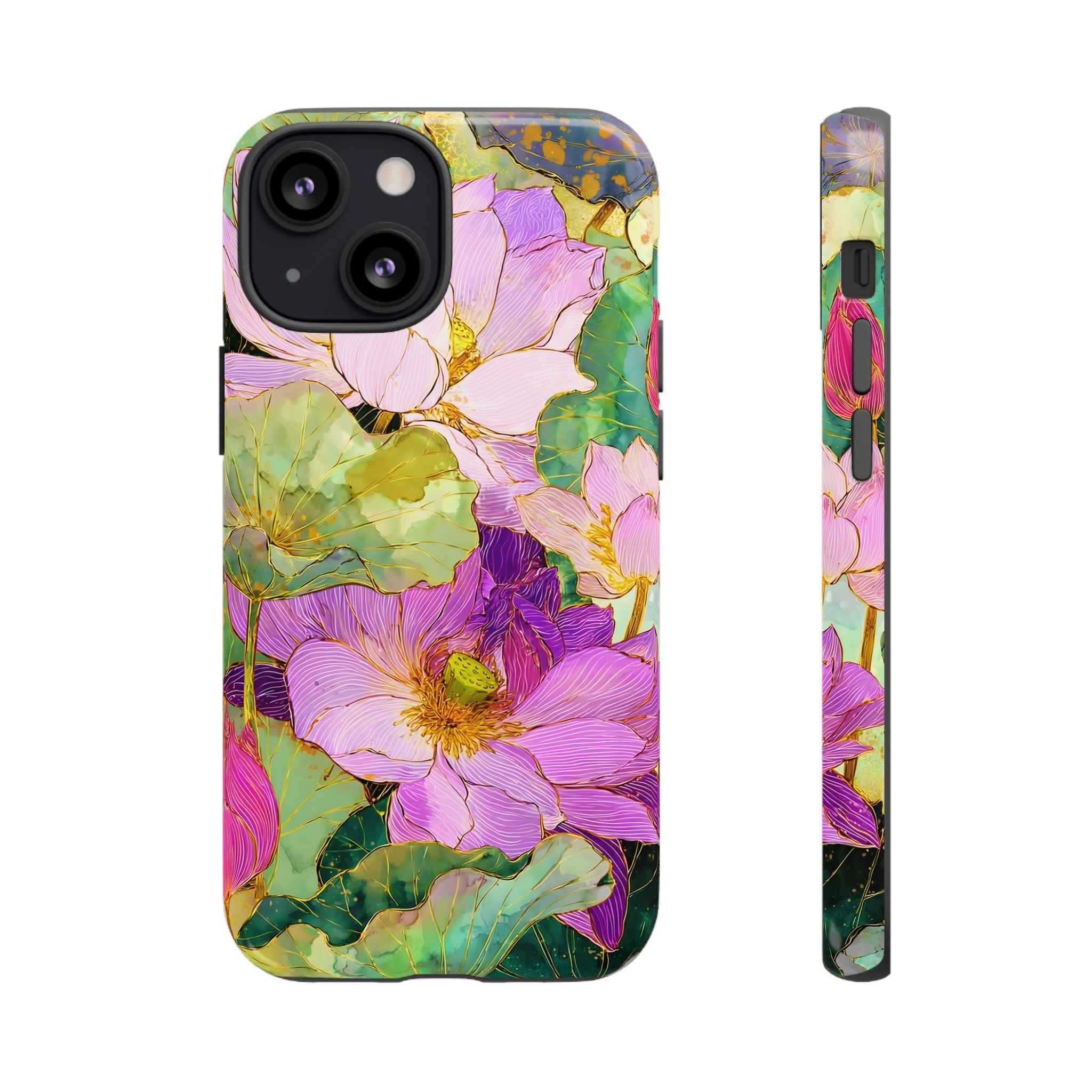 Floral Watercolor Tough iPhone Case | Pink Lotus Garden Protective Cover