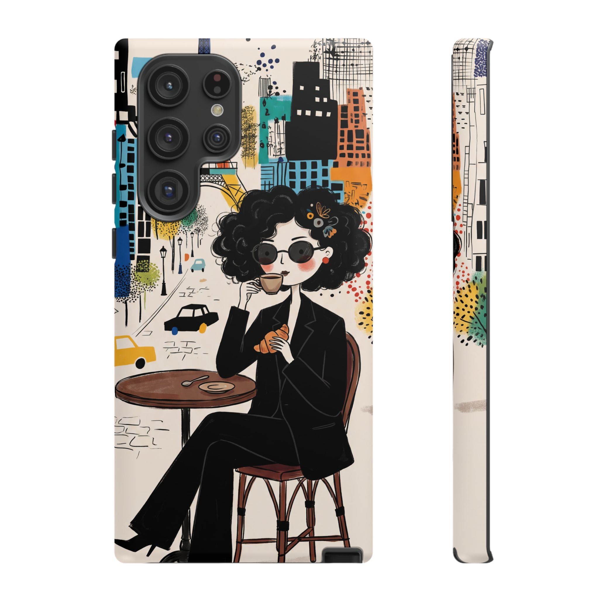 Paris Cafe Chic Samsung Galaxy Phone Case | Stylish Woman Illustration iPhone Cover