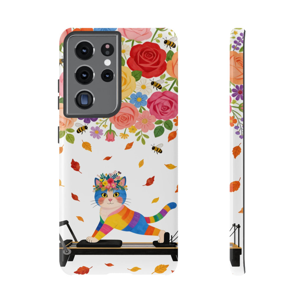 Floral Rainbow Cat Tough Samsung Galaxy Phone Case — Colorful Pilates Cat Design