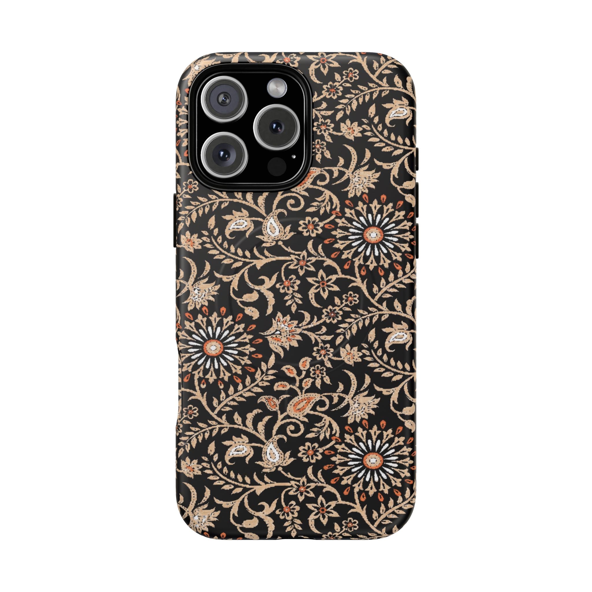 Batik Floral Black Ornate Daisies MagSage Tough iPhone Case