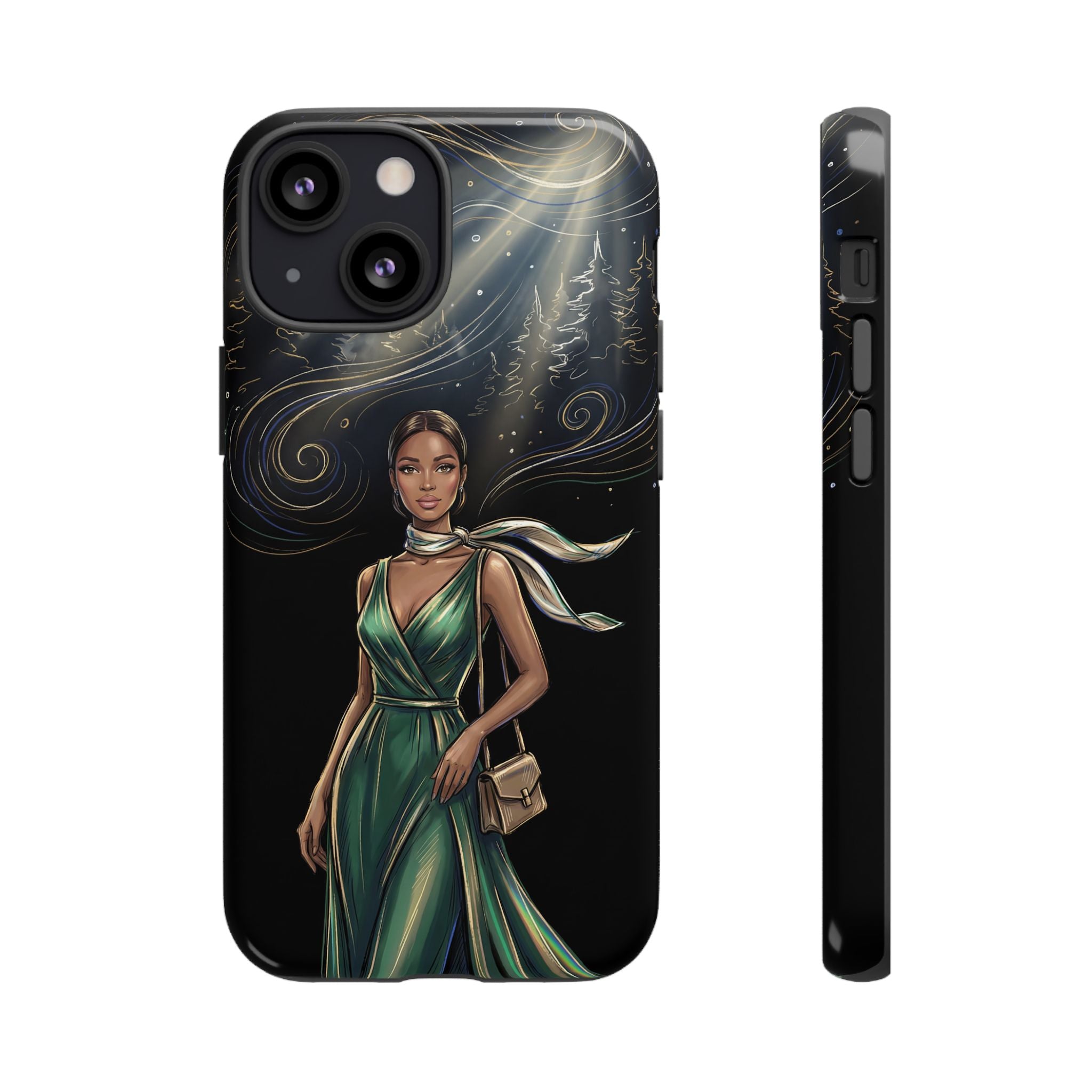 Elegant Woman in Green Dress Art Protective Tough iPhone Case
