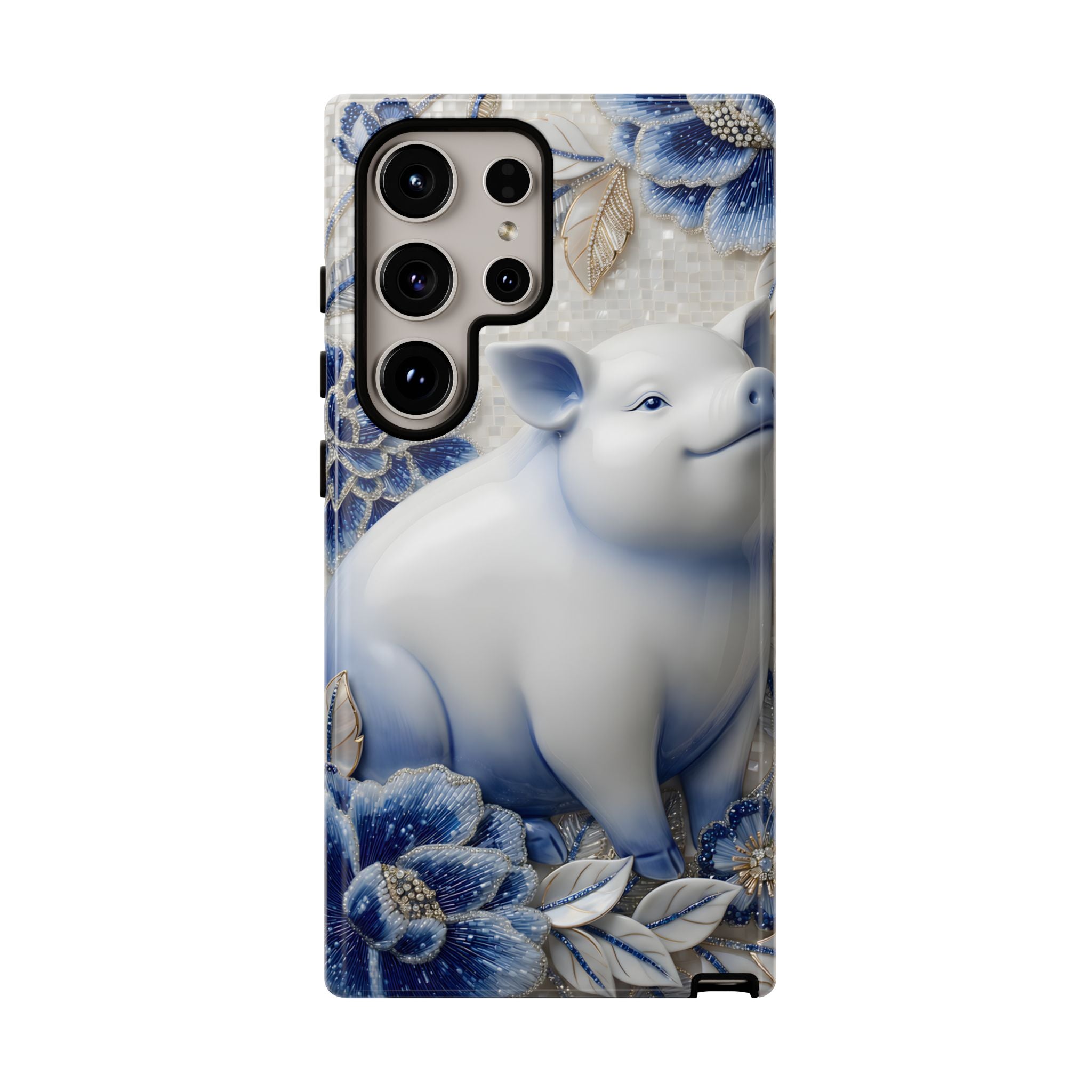 Asian Zodiac Pig Samsung Galaxy Phone Case | Blue & White Porcelain Slim Protective Shockproof Case| Year of the Pig Gift