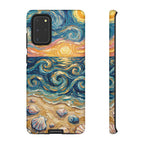 Sea Sunset Samsung Galaxy Case — Van Gogh‑Style Beach Waves with Shells