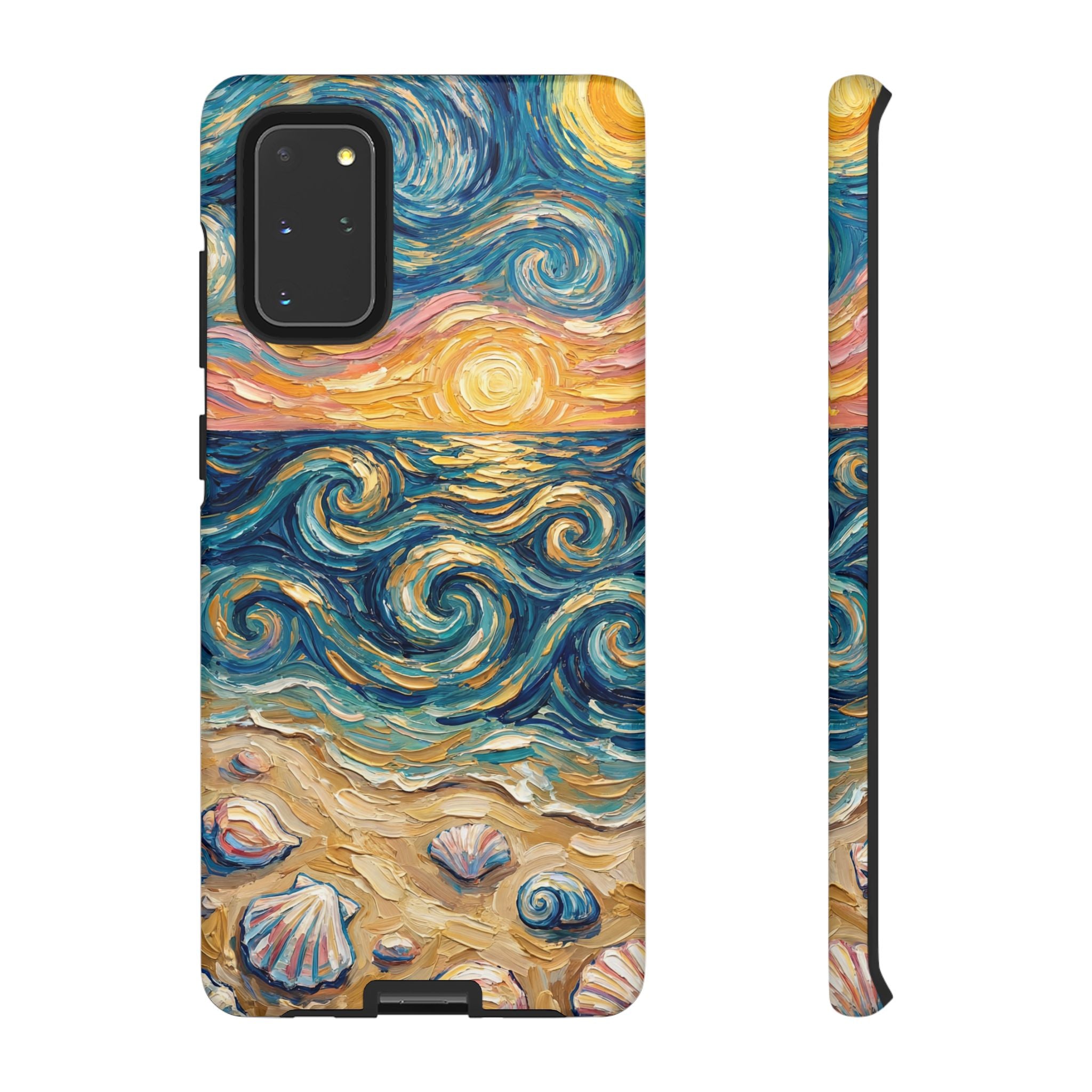 Sea Sunset Samsung Galaxy Case — Van Gogh‑Style Beach Waves with Shells