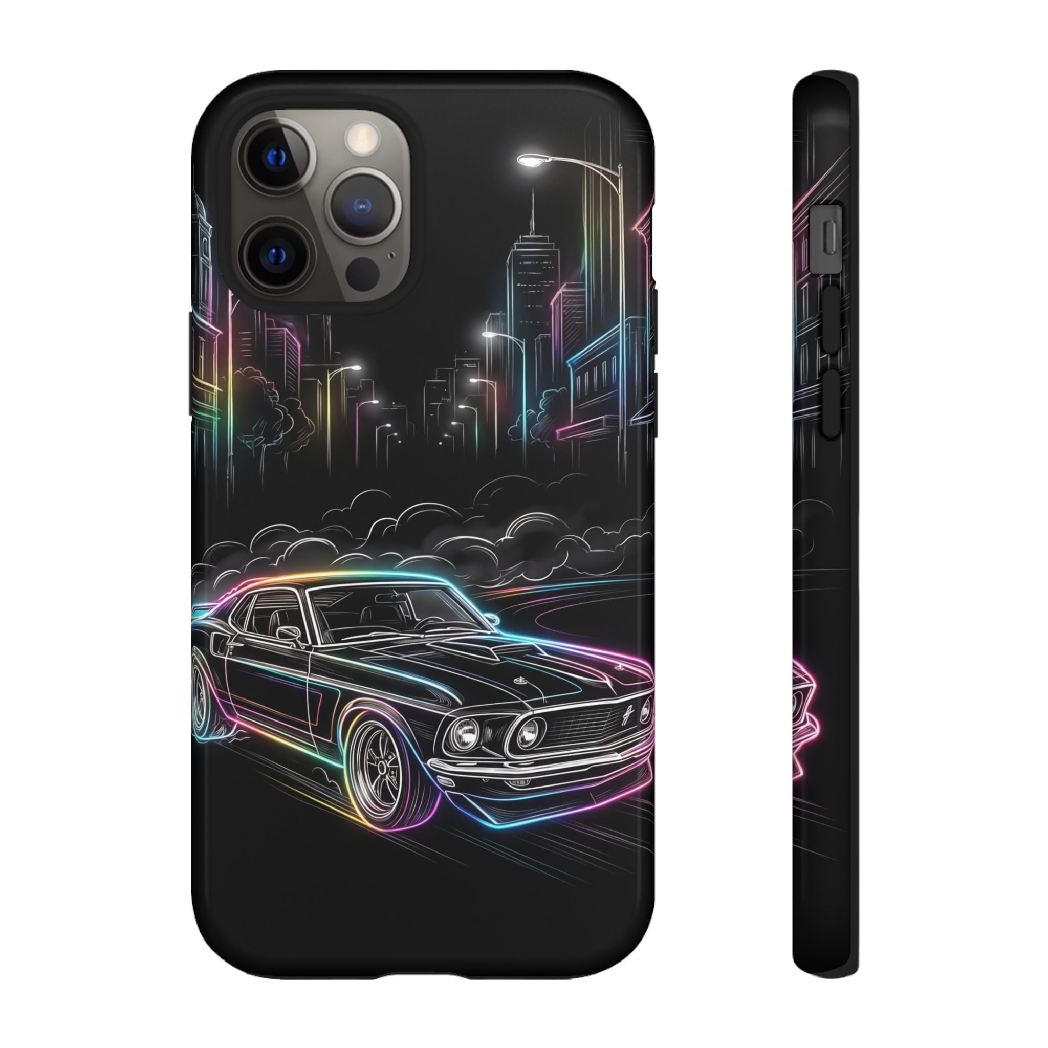 Neon Muscle Car iPhone Case | Retro City Nightscape