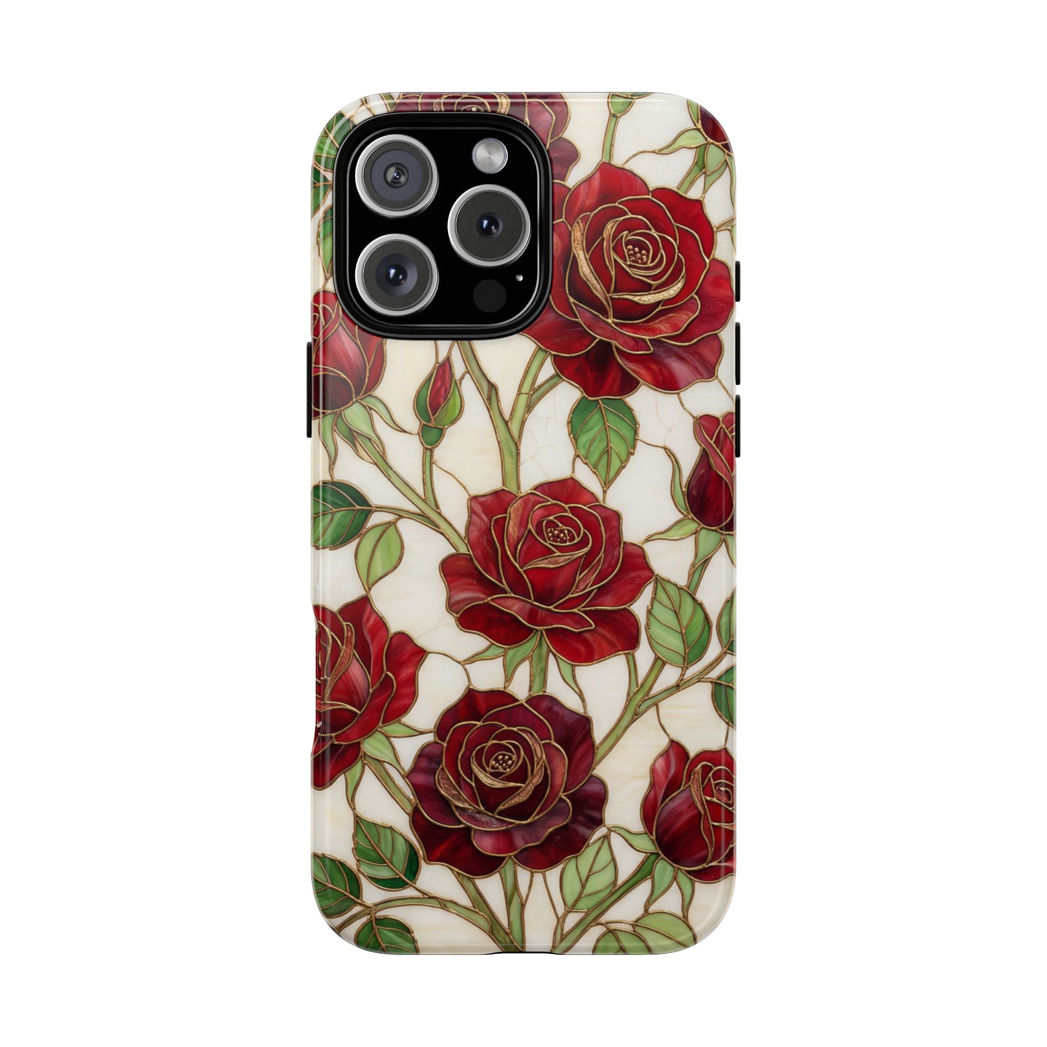 Red Rose Pattern Tough iPhone Case — Vintage Floral iPhone Protection