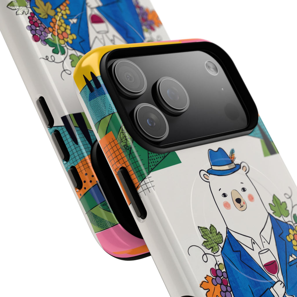 Dapper Polar Bear Wine Lover Illustrated Protective MagSafe iPhone Case