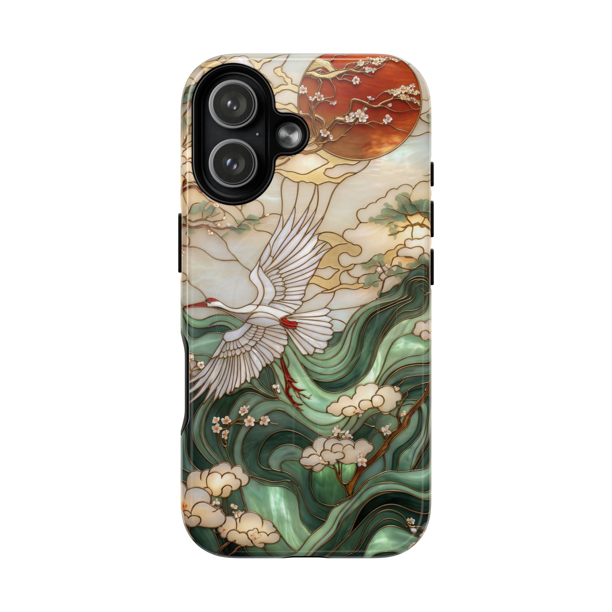 Custodia rigida MagSafe per iPhone Crane &amp; Waves | Custodia protettiva ispirata all'arte giapponese