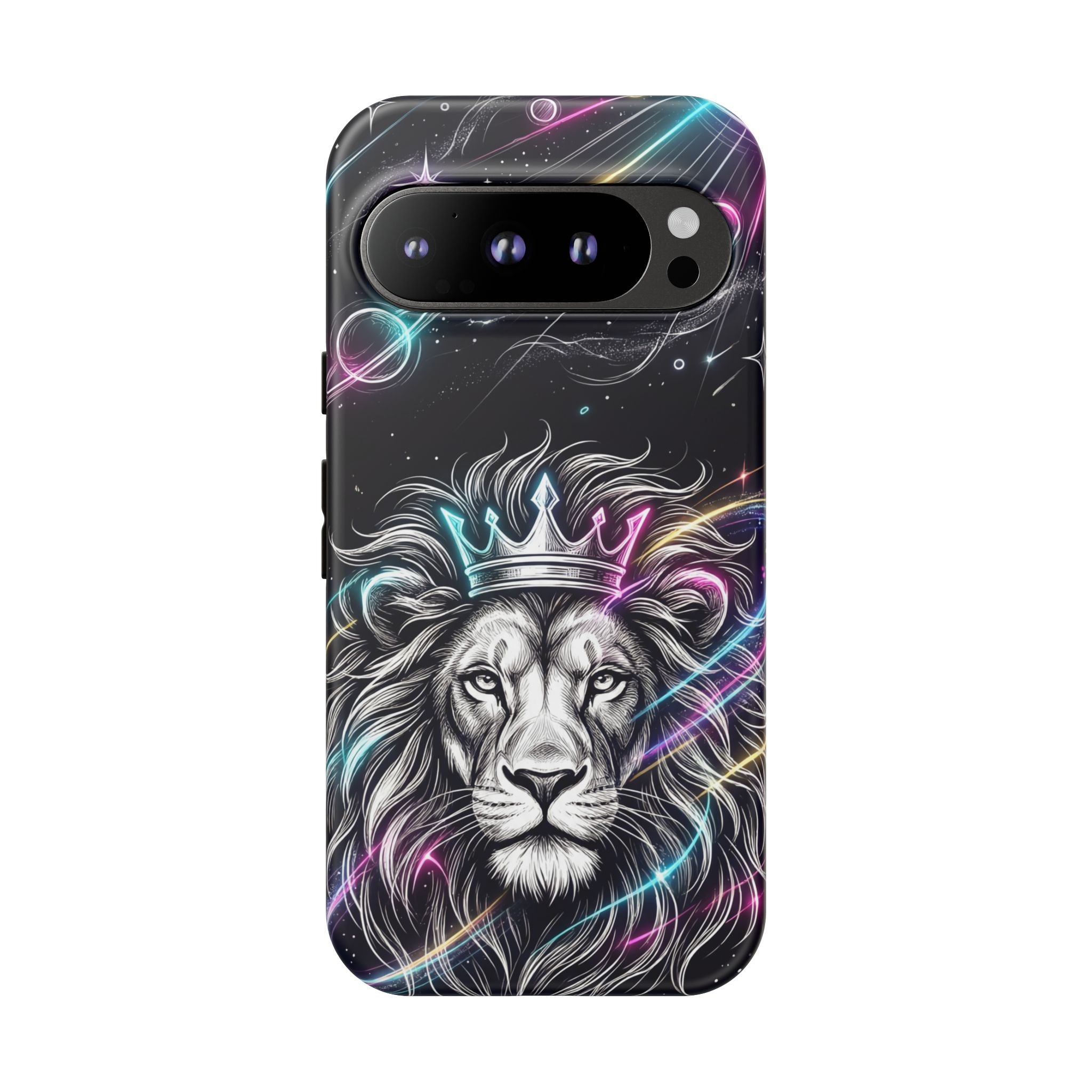 Galaxy Lion Google Pixel Phone Case | Neon Crowned Lion Protective Case