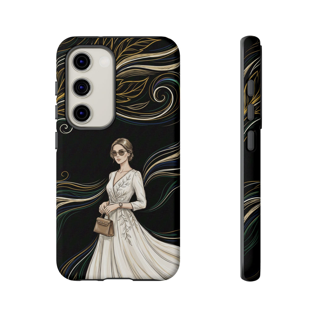 Elegant Woman Illustration Samsung Galaxy Phone Case | Vintage Bride in Flowing Gown