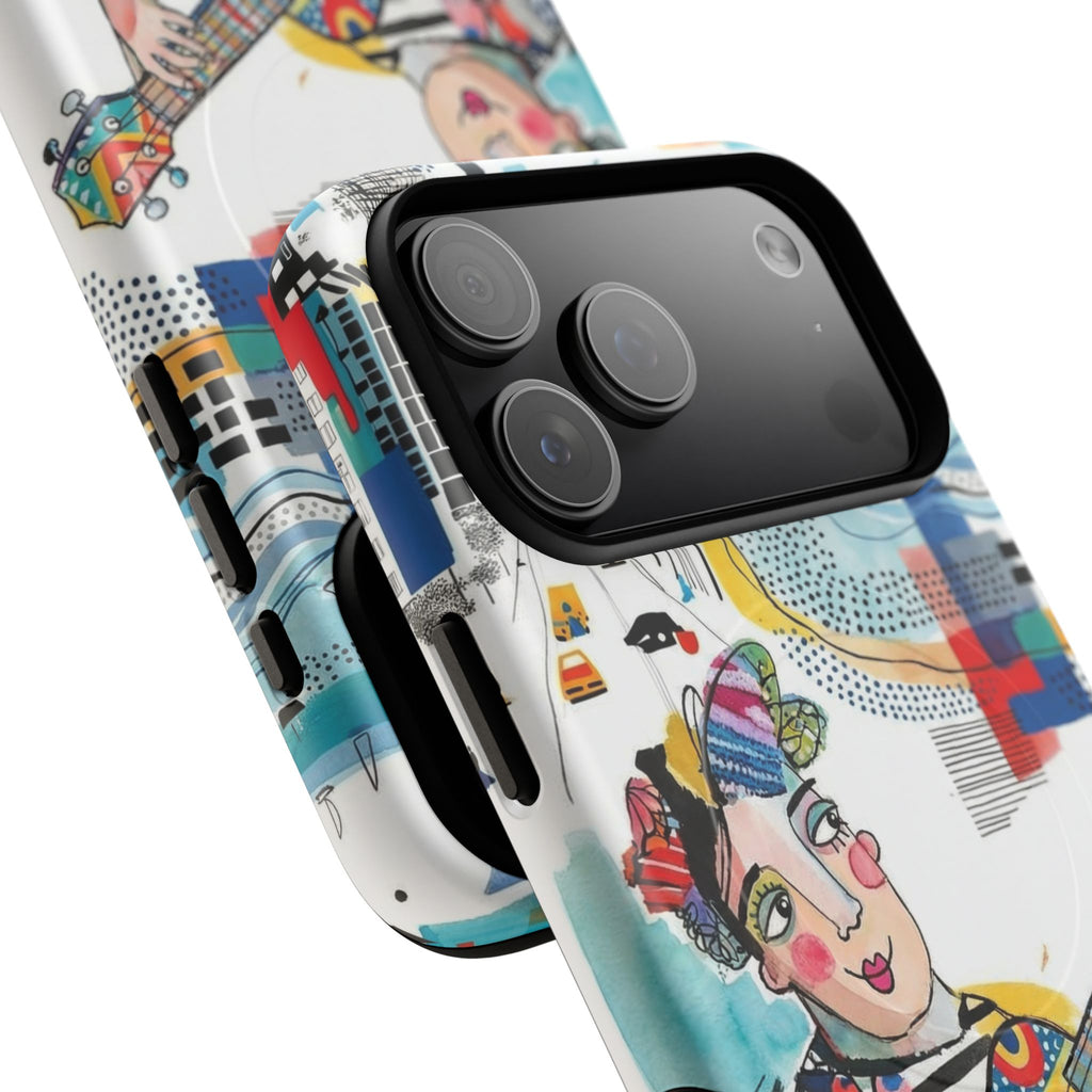 Artistic Musician MagSafe iPhone Case | Colorful Guitar Cityscape Tough Case