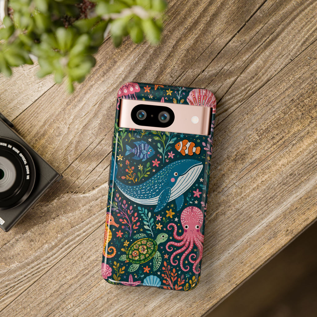 Ocean Creatures Tough  Google Pixel Phone Case | Whale, Octopus & Turtle Underwater Pattern