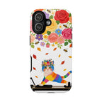Floral Rainbow Cat Tough iPhone Case — Colorful Pilates Cat Design