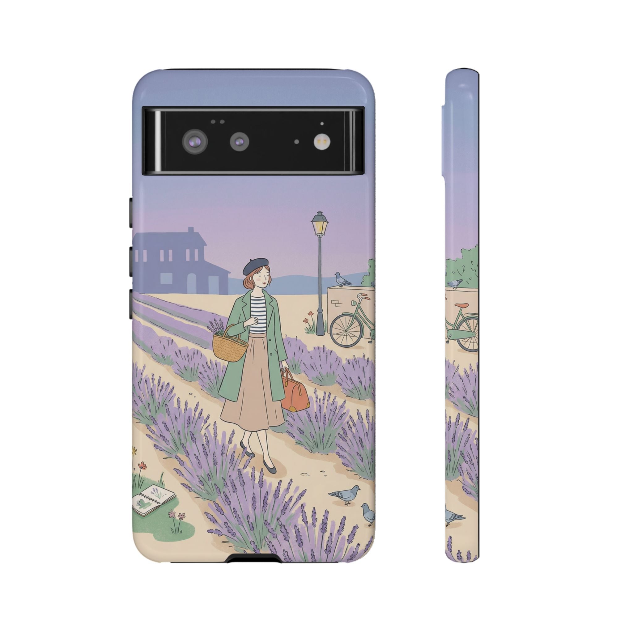 Lavender Field Google Pixel Phone Case | Vintage Travel Illustration Protective Case