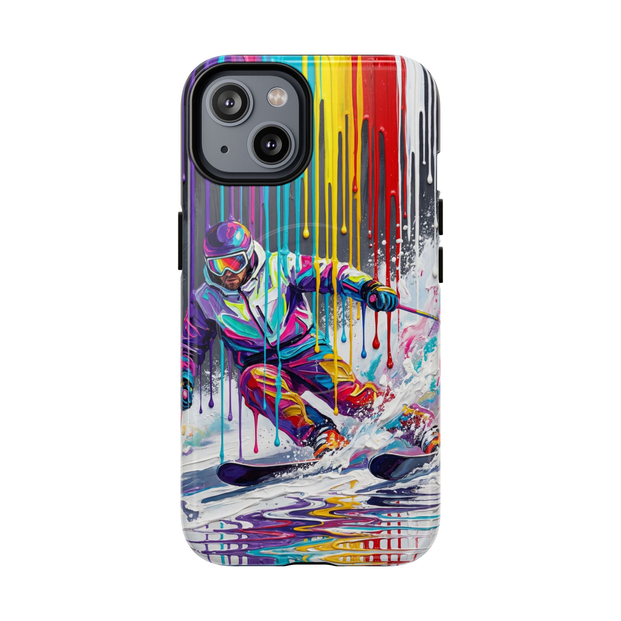 Colourful Skiing Drip Art Tough MagSafe iPhone Case