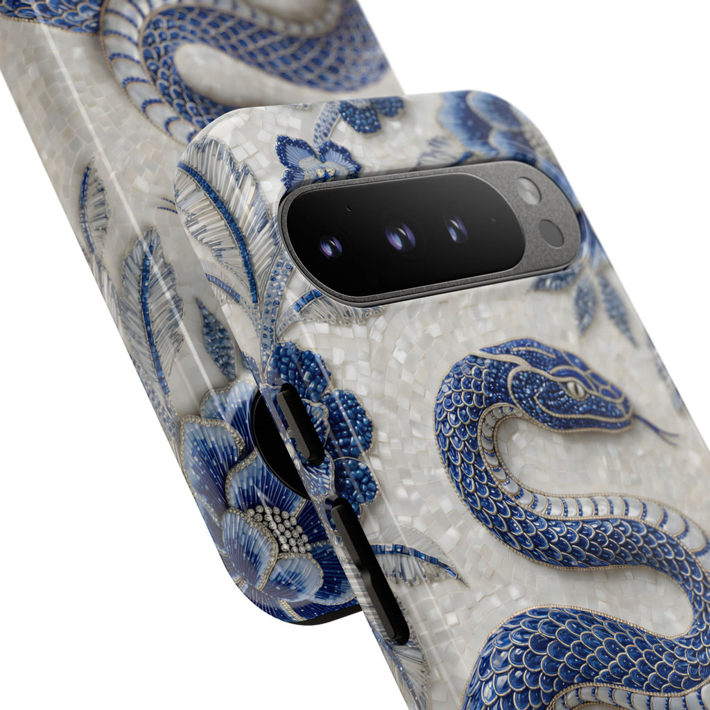Asian Zodiac Snake Google Pixel Phone Case | Blue & White Porcelain Slim Shockproof Case | Year of the Snake