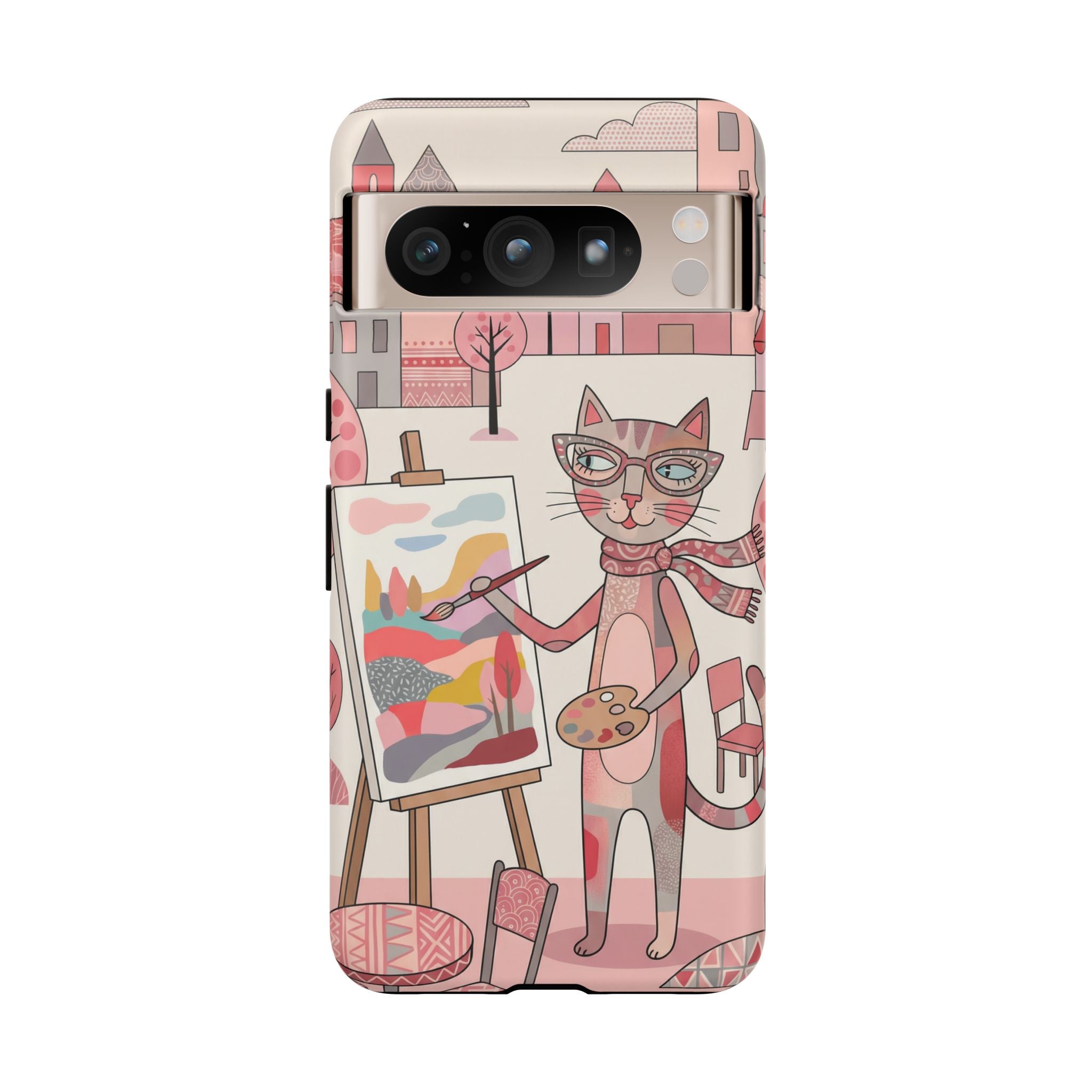 Artistic Cat Google Pixel Phone Case | Painter Kitty Illustration Tough Case